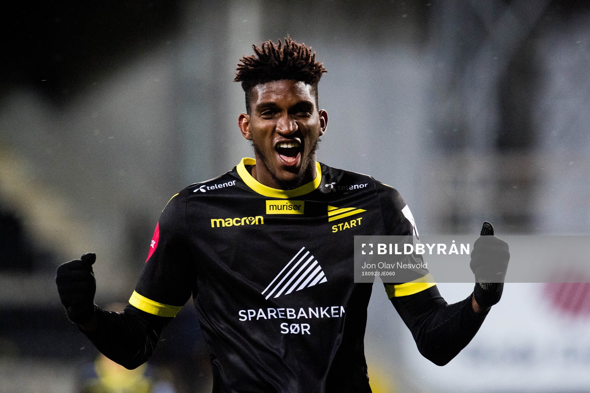 Damion Lowe of Start celebrates