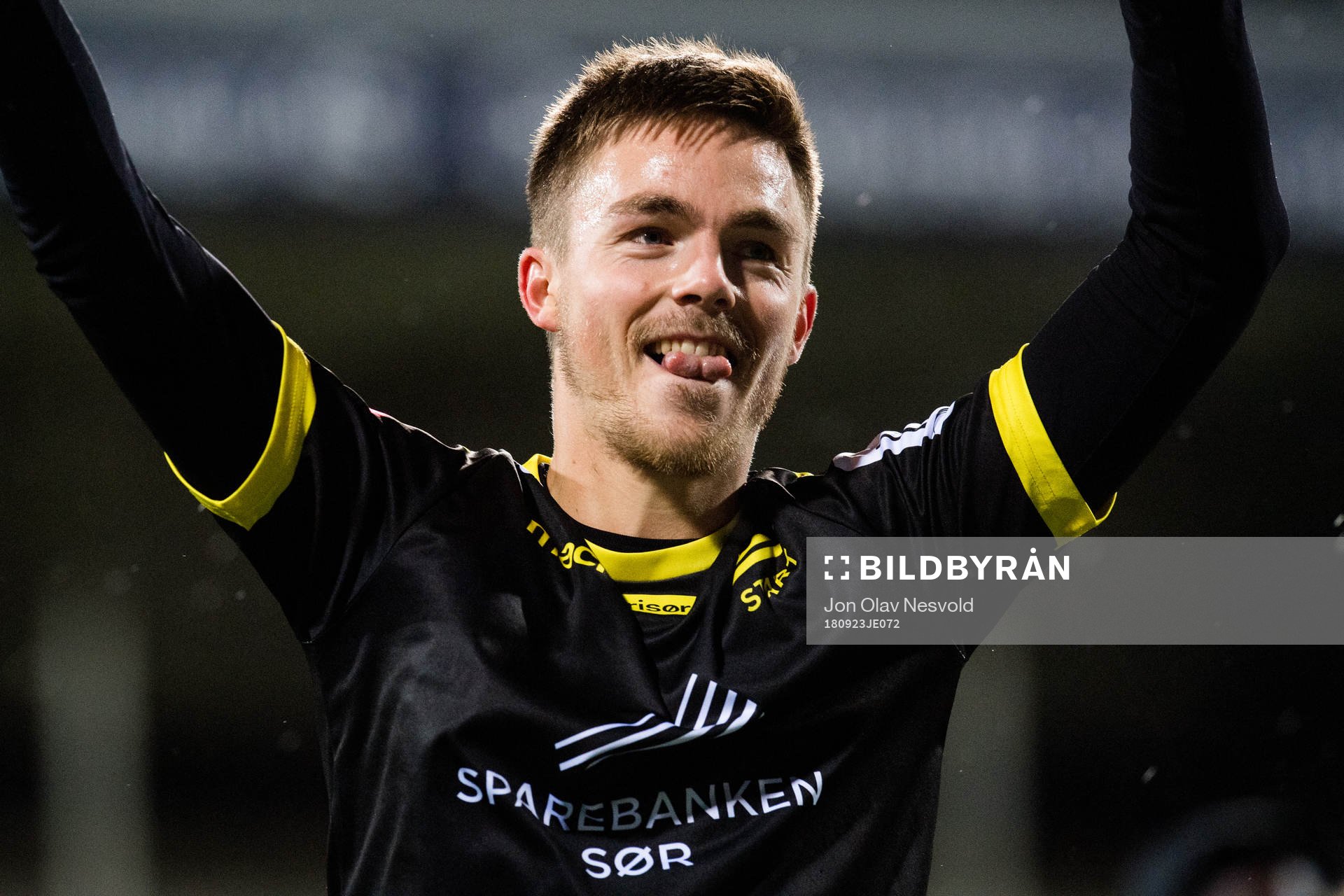 Espen Hammer Berger of Start celebrates after the Eliteserien match between Bodø/Glimt and Start on September 23, 2018 in Bodø.
