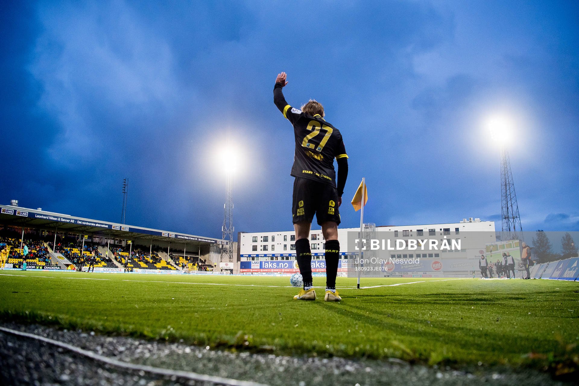 Eirik Wichne of Start prepares for a corner kick