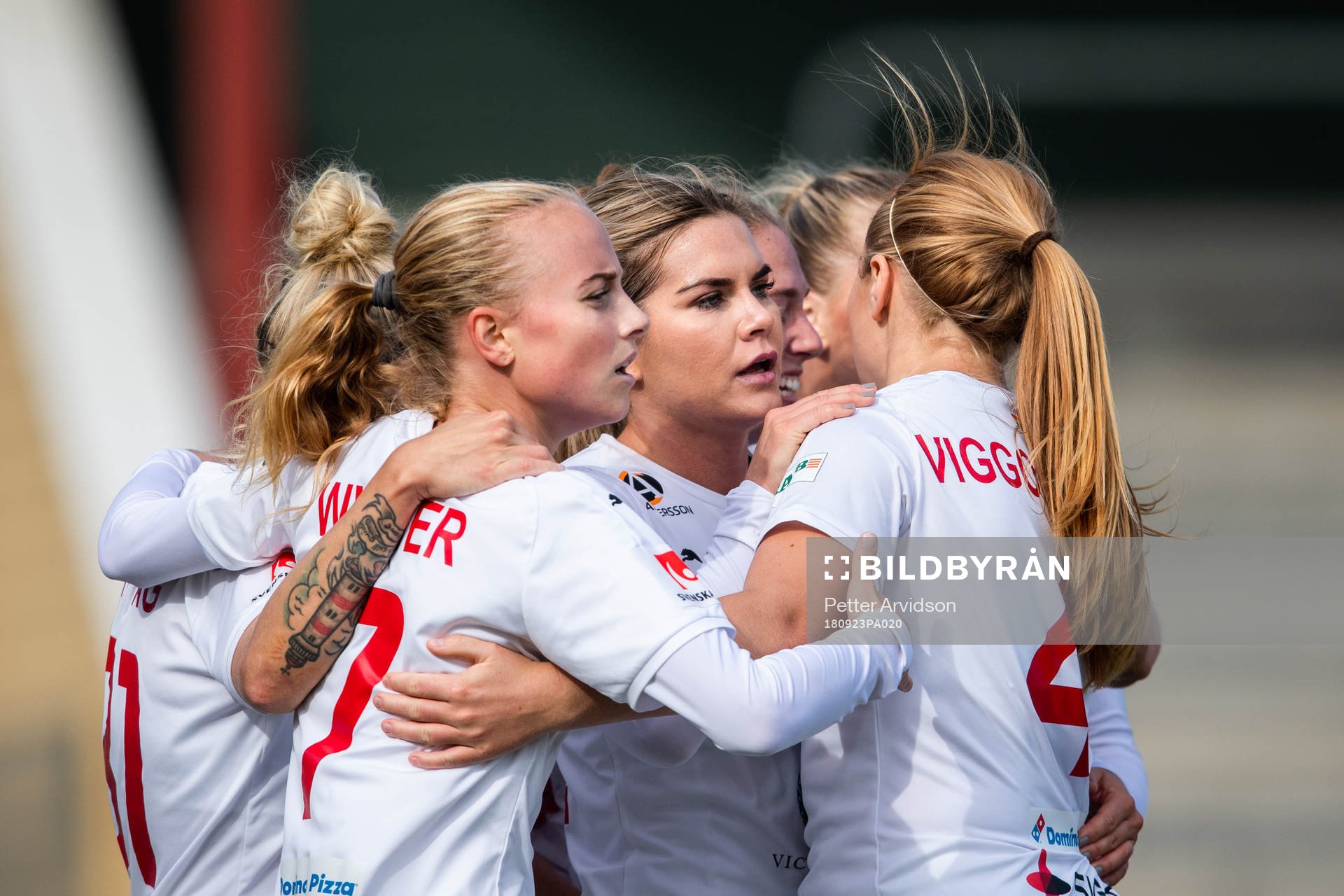 Rosengårds spelare jublar efter 2-0 under fotbollsmatchen i Damallsvenskan mellan FC Rosengård och Kristianstad den 23 september 2018 i Malmö.
