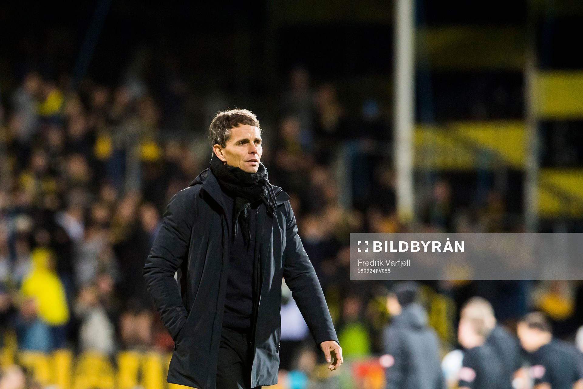 Simo Valakari, head coach of Tromsø, looks dejected after the Eliteserien match between Lillestrøm and Tromsø on September 24, 2018 in Lillestrøm.