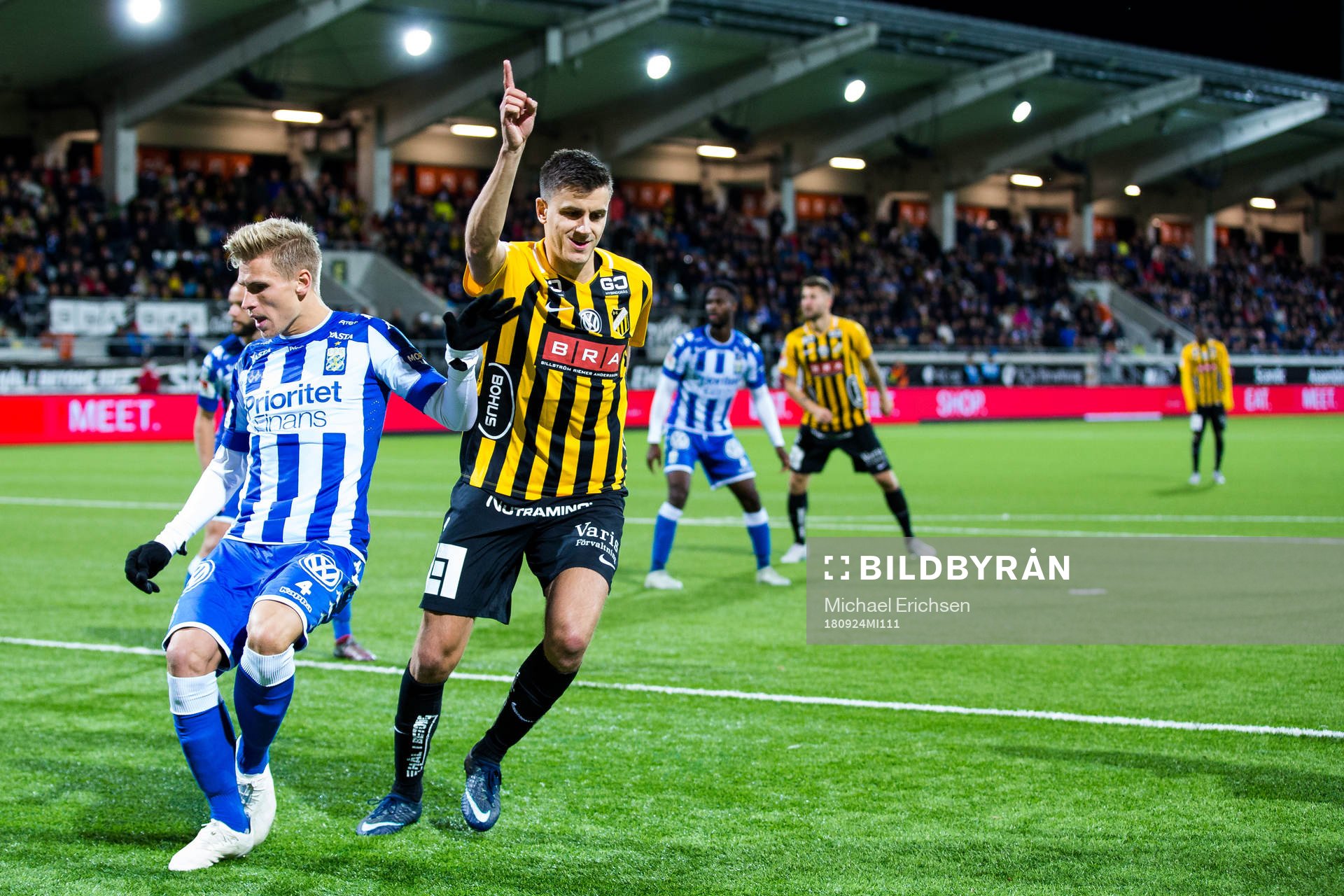Häckens Alexander Jeremejeff jublar efter 3-0 under fotbollsmatchen i allsvenskan mellan Häcken och IFK Göteborg den 24 september 2018 i Göteborg.