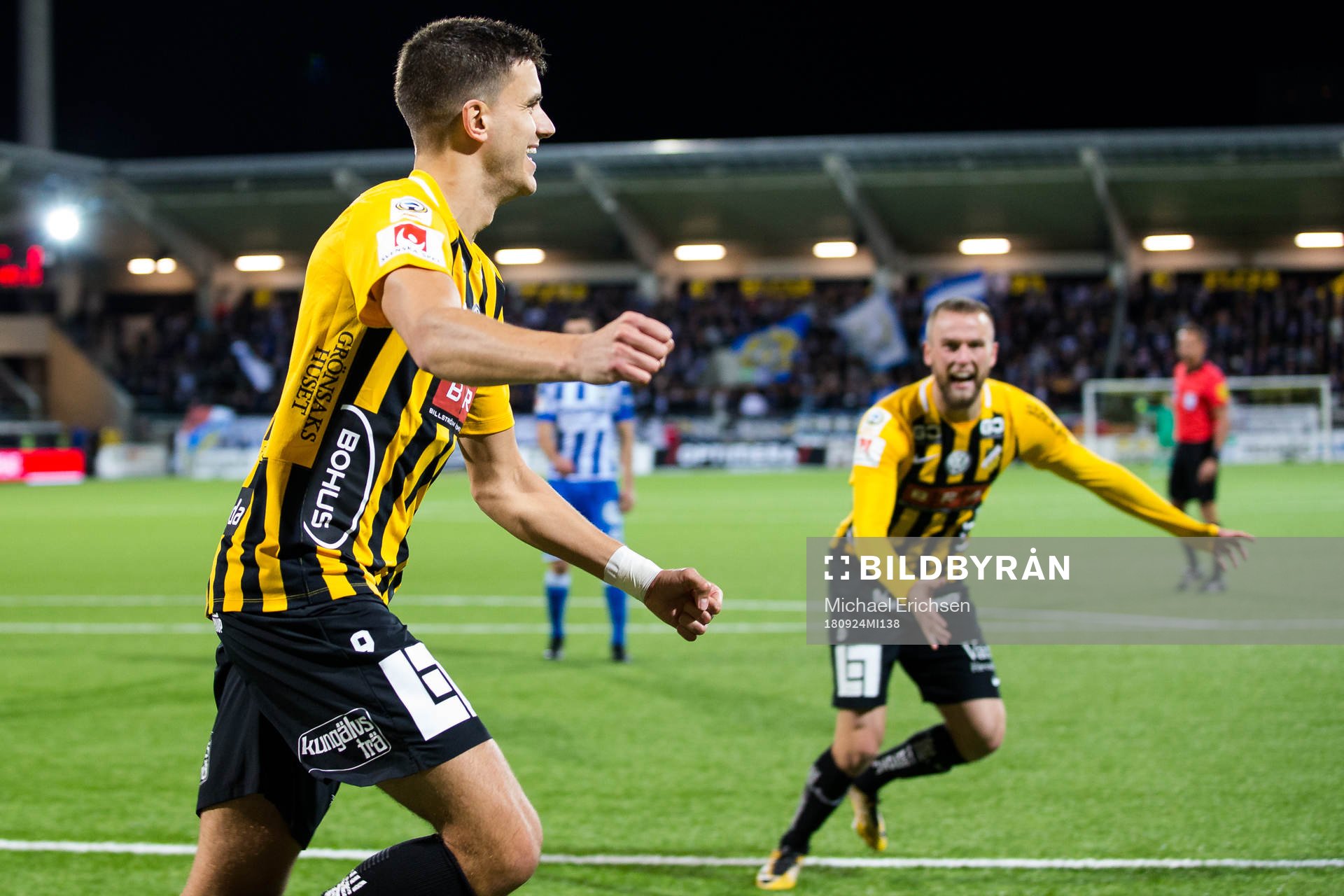 Häckens Alexander Jeremejeff jublar efter 3-0 under fotbollsmatchen i allsvenskan mellan Häcken och IFK Göteborg den 24 september 2018 i Göteborg.