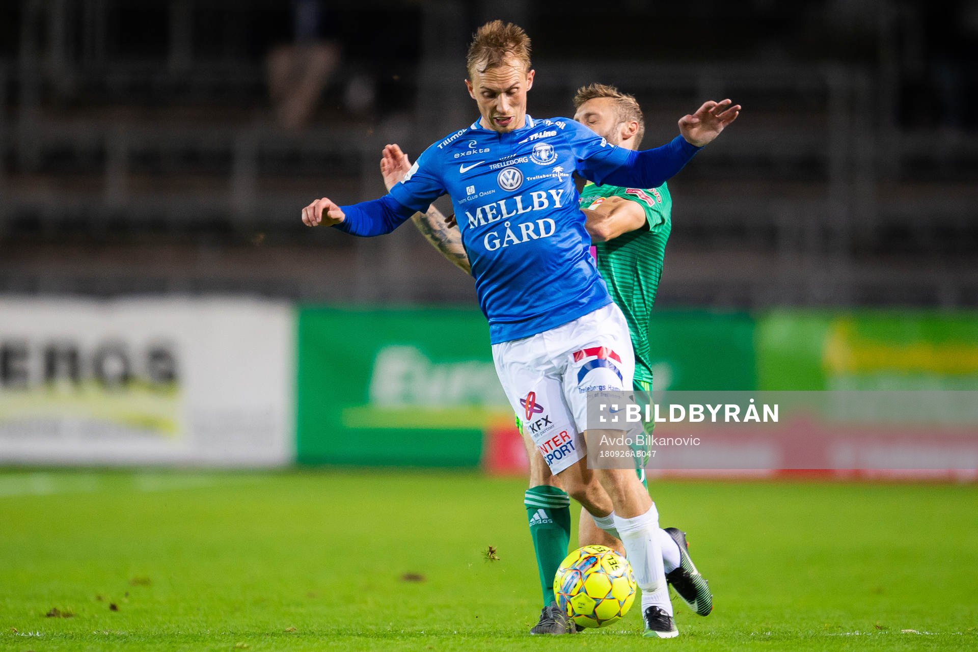 Trelleborgs Albin Nilsson under fotbollsmatchen i Allsvenskan mellan Trelleborg och Dalkurd den 26 september 2018 i Trelleborg.