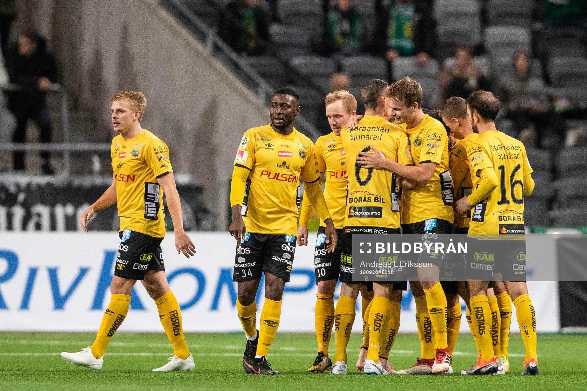 Elfsborgs spelare jublar efter 1-0 under fotbollsmatchen i Allsvenskan mellan Hammarby och Elfsborg den 26 september 2018 i Stockholm.