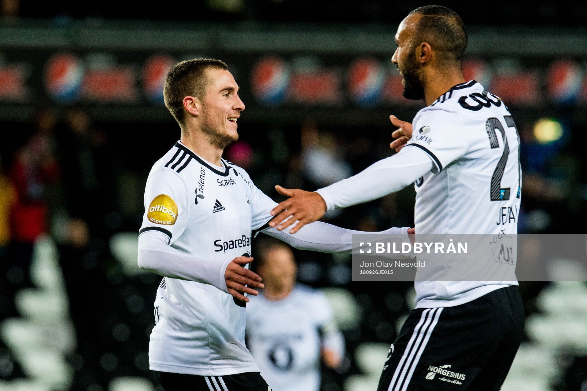 Djordje Denic of Rosenborg celebrates with teammate Issam
