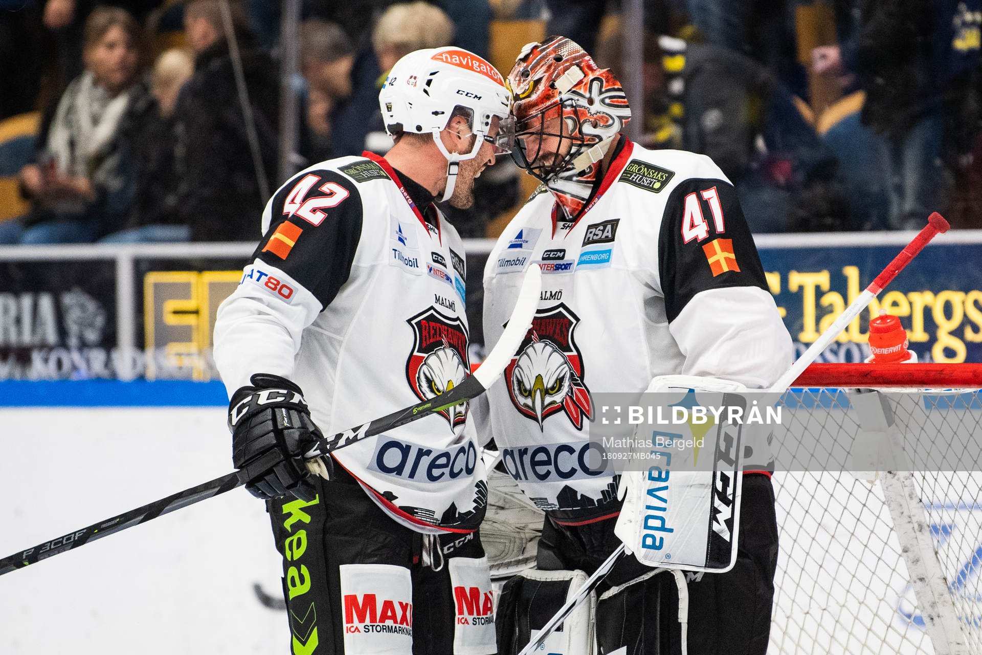 Malmö Redhawks Niklas Arell och målvakt Cristopher