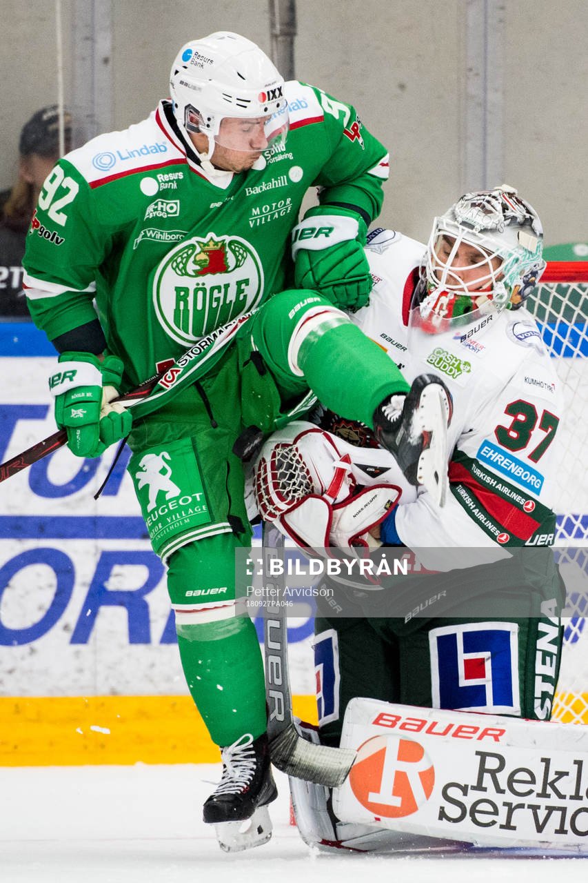 Rögles Thomas Christian och Frölundas målvakt Johan