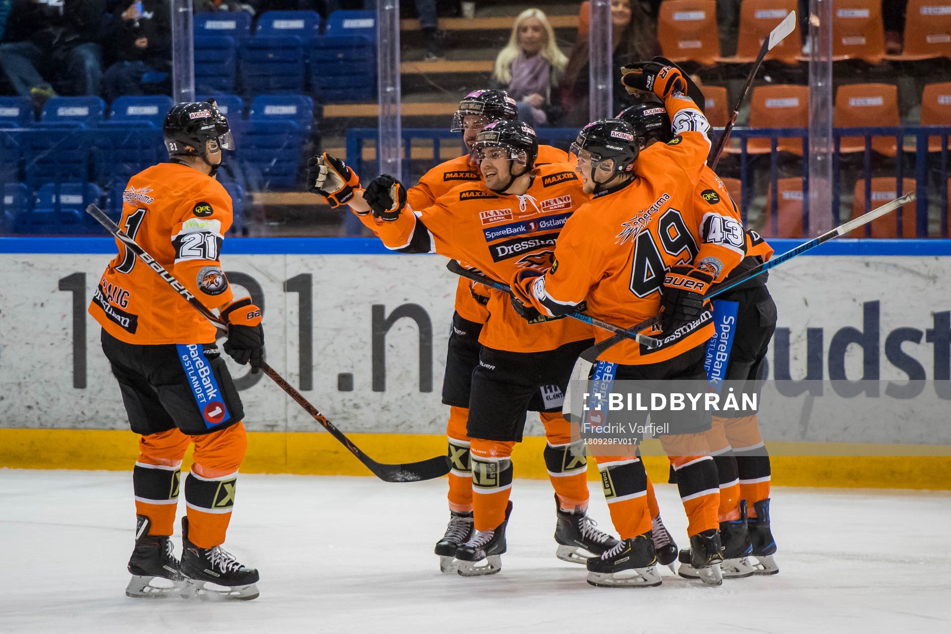 Endre Medby of Frisk Asker celebrates with his teammates