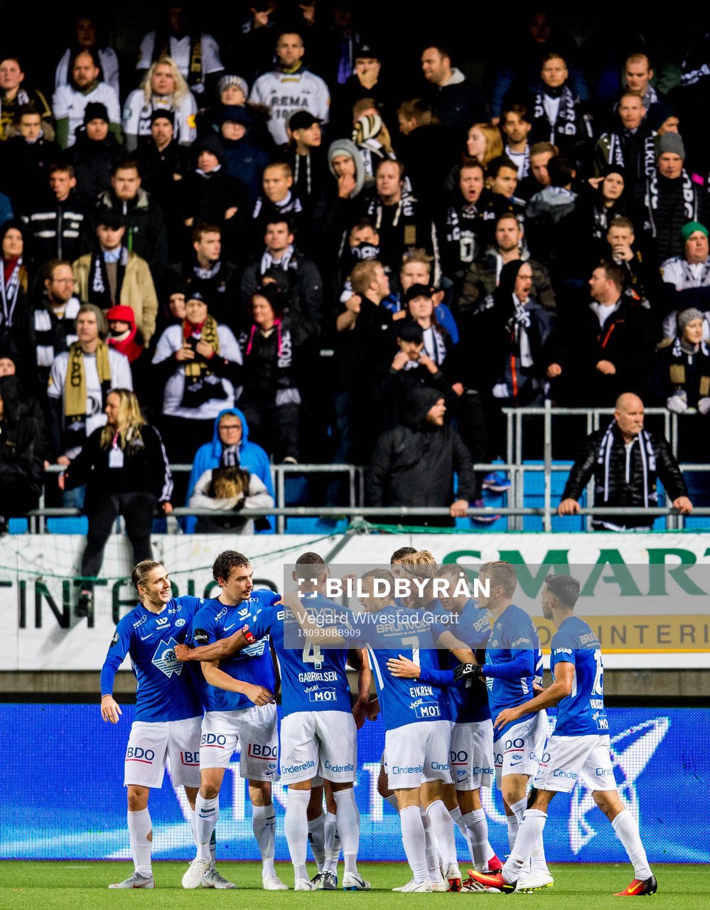 Vegard Forren of Molde celebrates with teammates