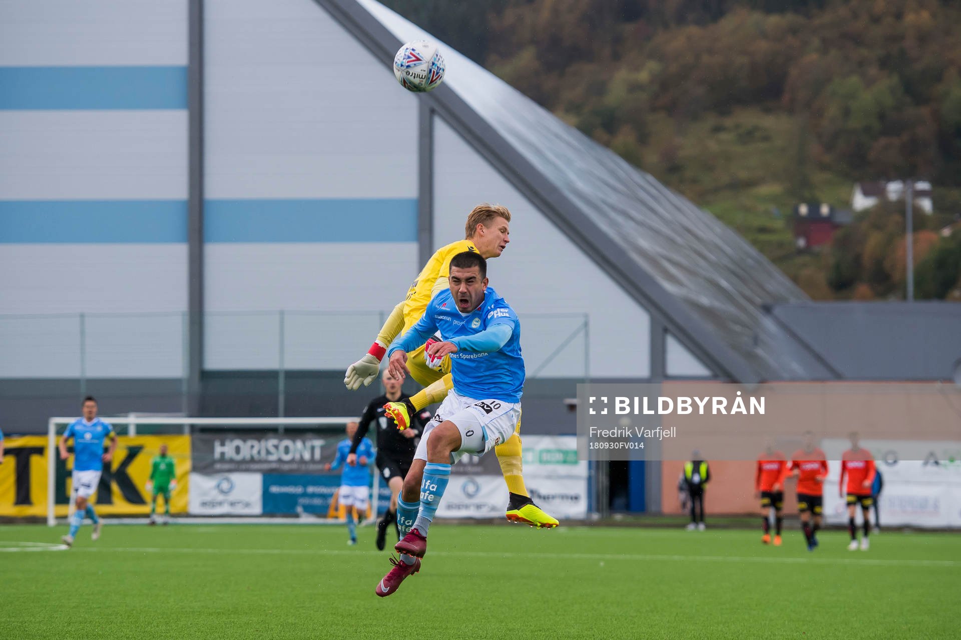 Goalkeeper Borger Thomas of Åsane and Sanel Kapidzic of