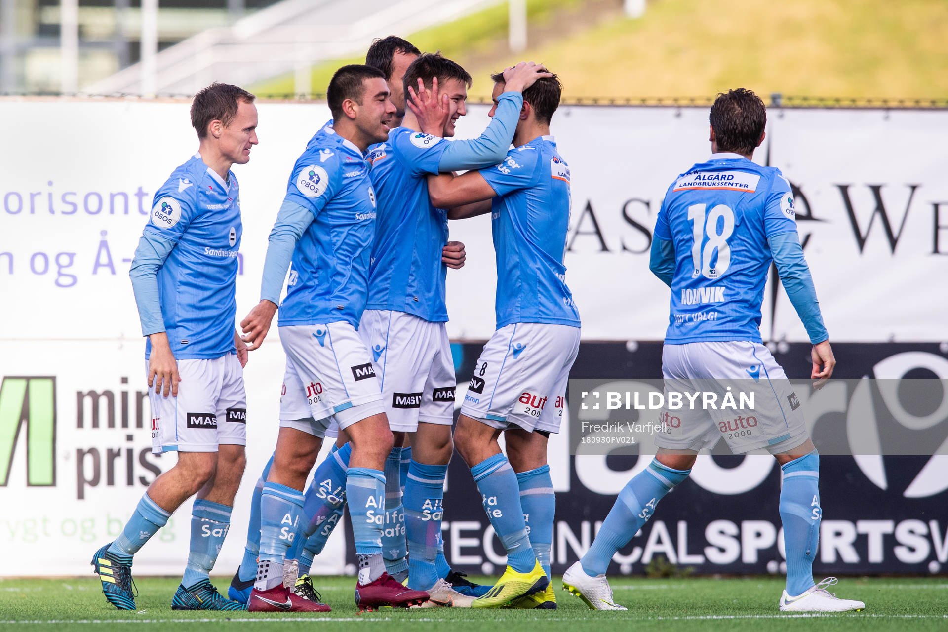 Axel Kryger of Sandnes Ulf celebrates with team mates