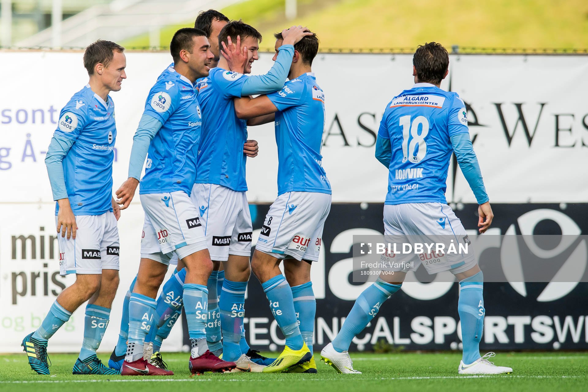 Axel Kryger of Sandnes Ulf celebrates with his teammates