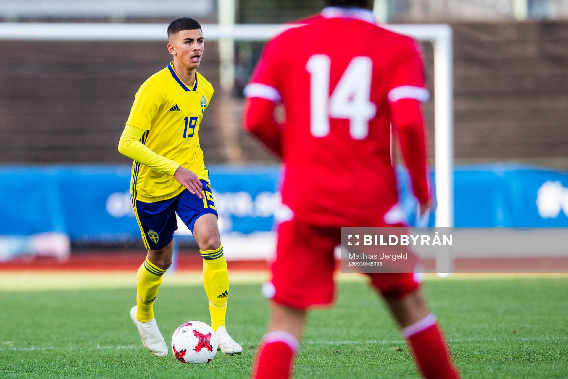 Sveriges Hussein Ali under EM-kvalmatchen  i fotboll mellan Sverige - Lichtenstein den 30 september 2018 i Uddevalla.
