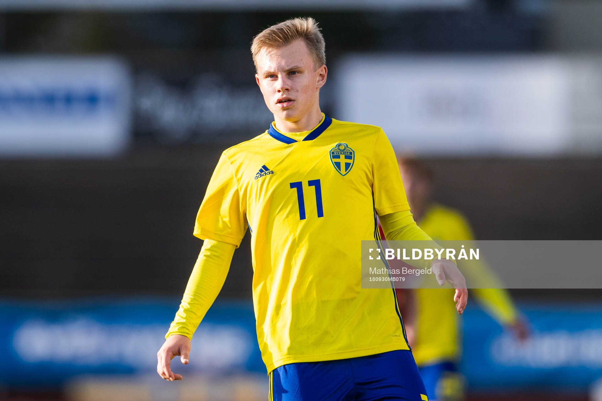 Sveriges Isak Jansson under EM-kvalmatchen  i fotboll mellan Sverige - Lichtenstein den 30 september 2018 i Uddevalla.