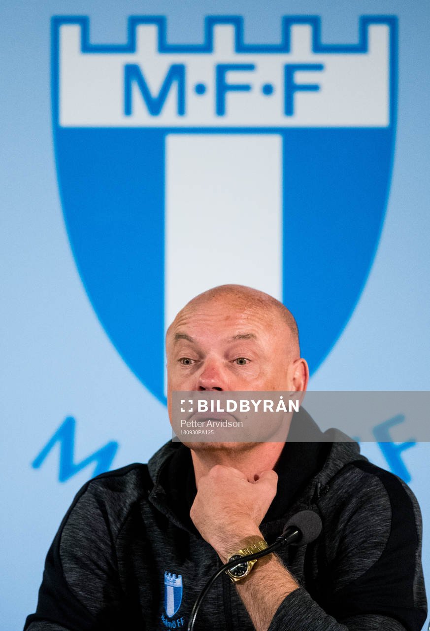 Malmö FFs tränare Uwe Rösler på presskonferensen efter fotbollsmatchen i Allsvenskan mellan Malmö FF och GIF Sundsvall den 30 september 2018 i Malmö.