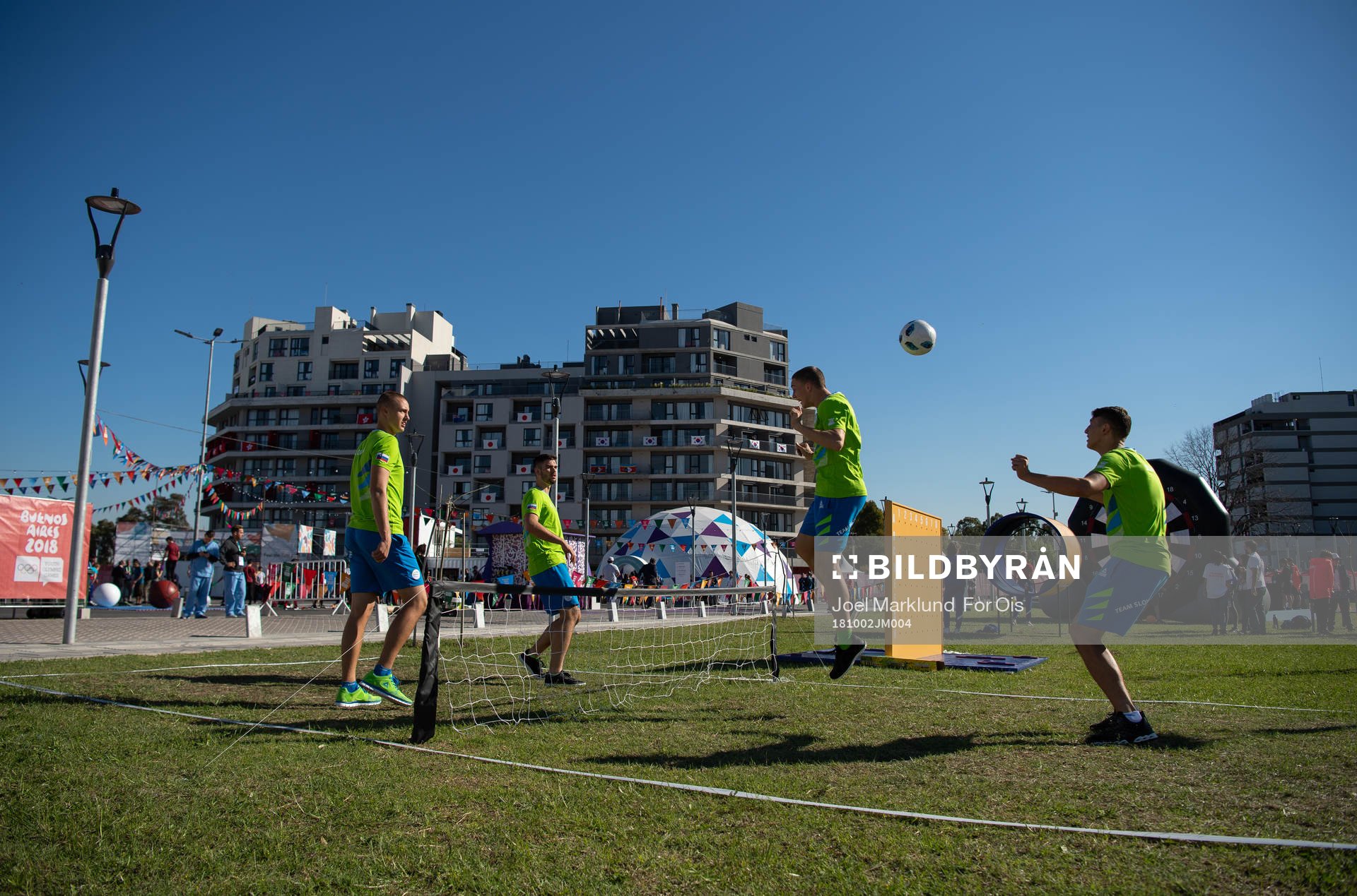 Athletes of team Slovenia play football at the Youth