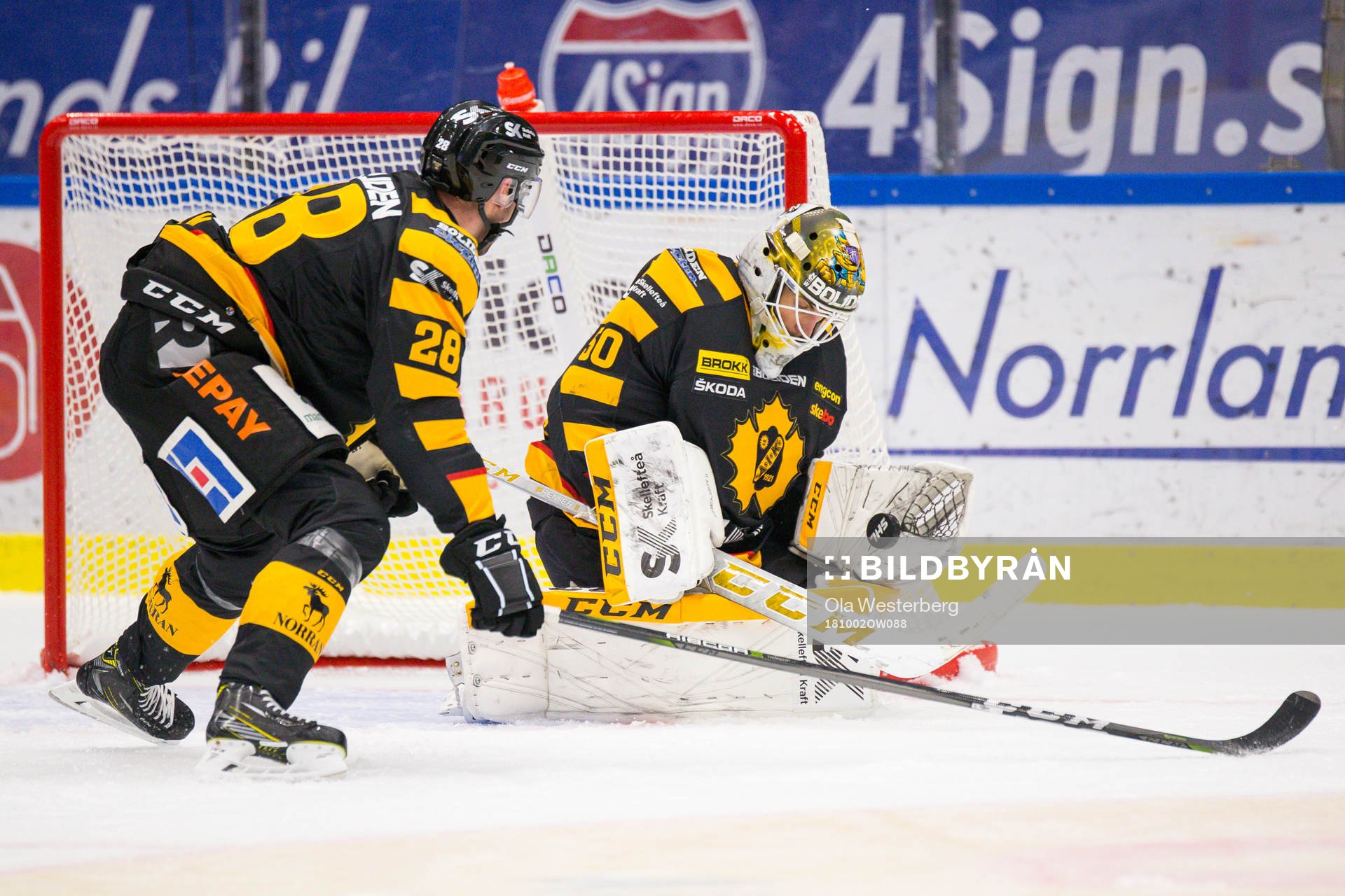 Skellefteås målvakt Mantas Armalis och Johan Alm