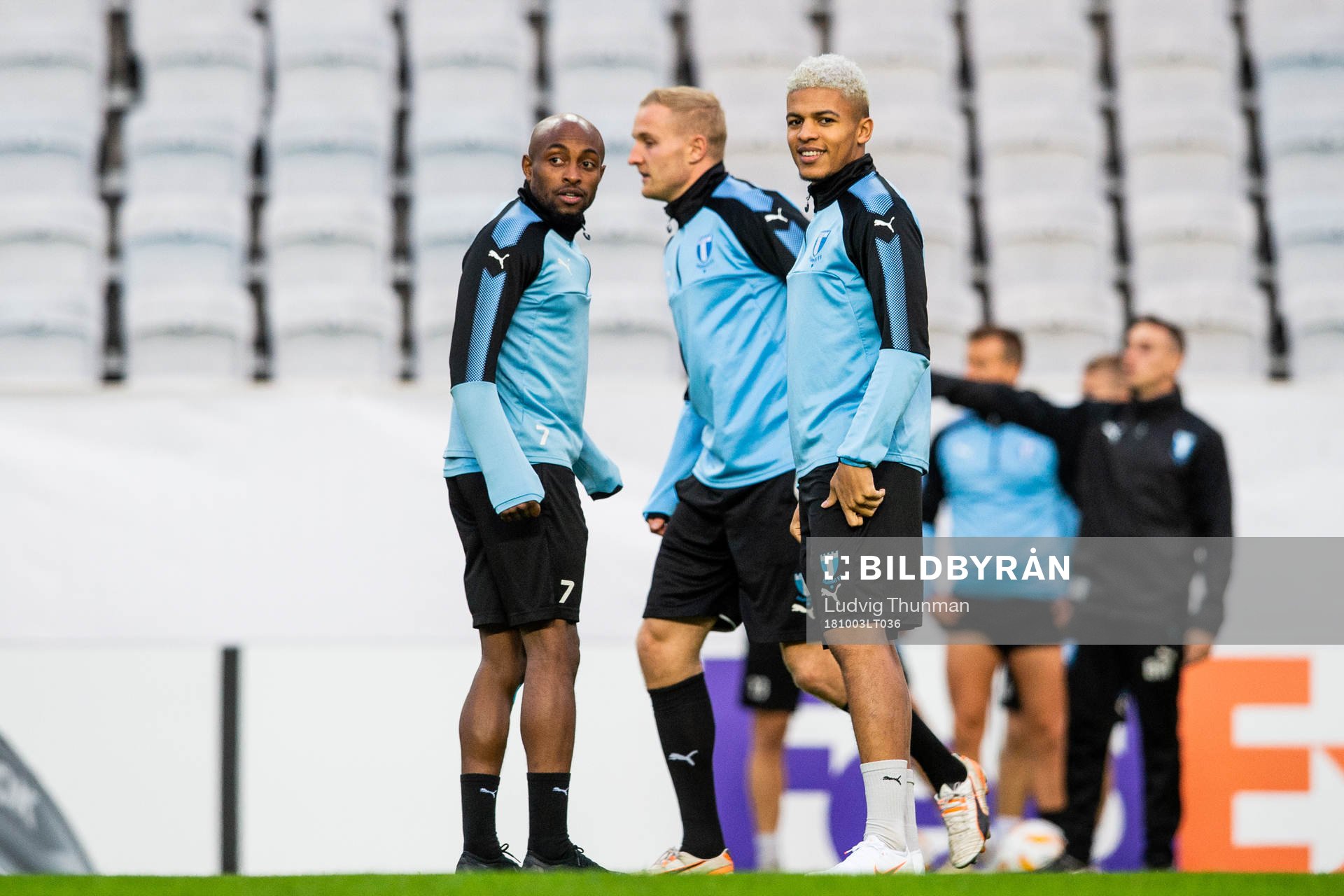 Fouad Bachirou, Franz Brorsson and Romain Gall of Malmö FF