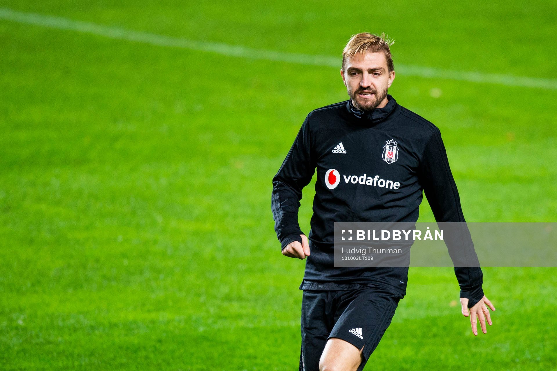 Caner Erkin of Besiktasduring a press conference and practice with Besiktas ahead of the Europa League match between Malmö FF and Besiktas on October 3, 2018 in Malmö.
