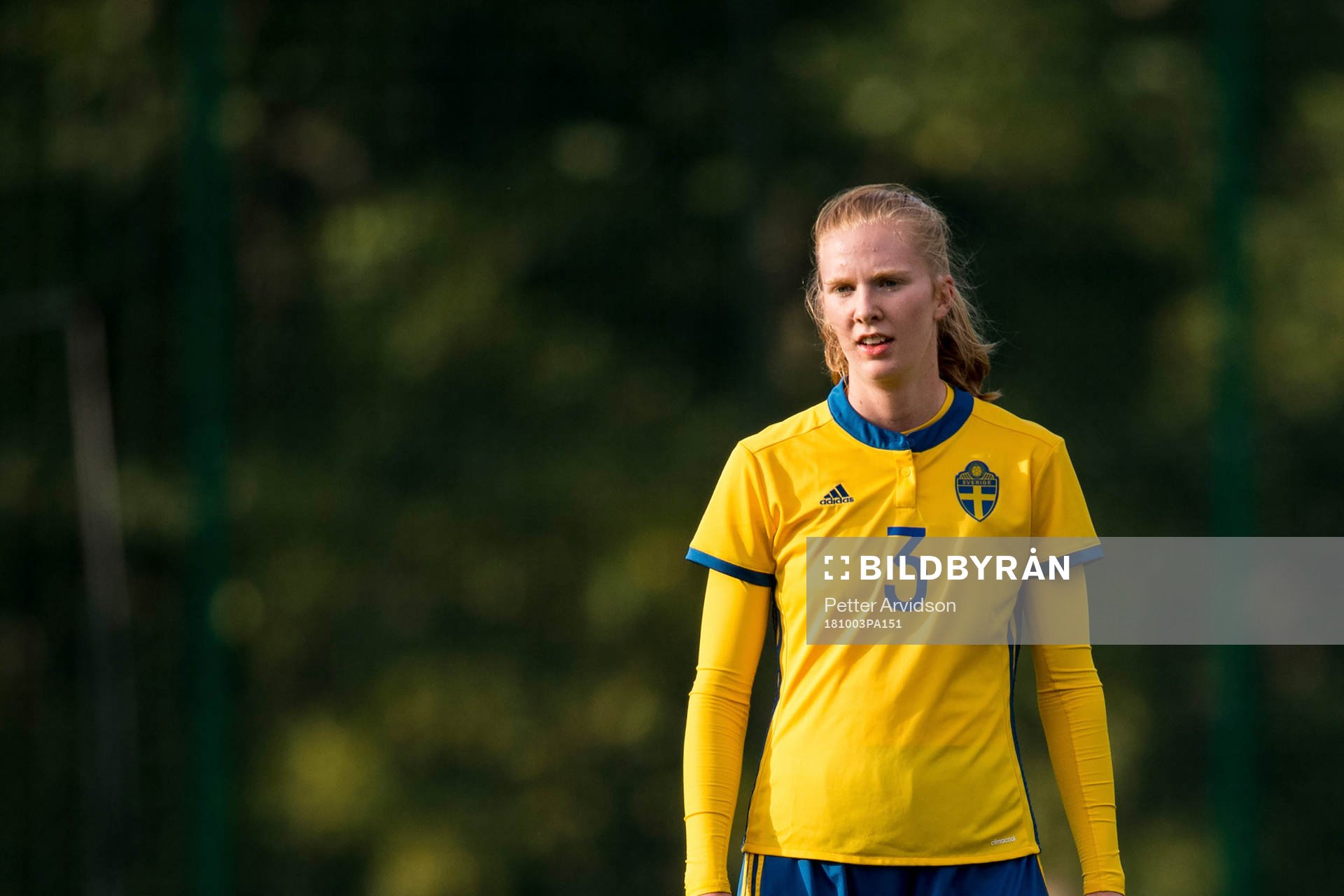 Sveriges Linn Bogren under fotbollsmatchen i EM-kvalet för F18 mellan Sverige och Kazakstan den 3 oktober 2018 i Helsingborg.