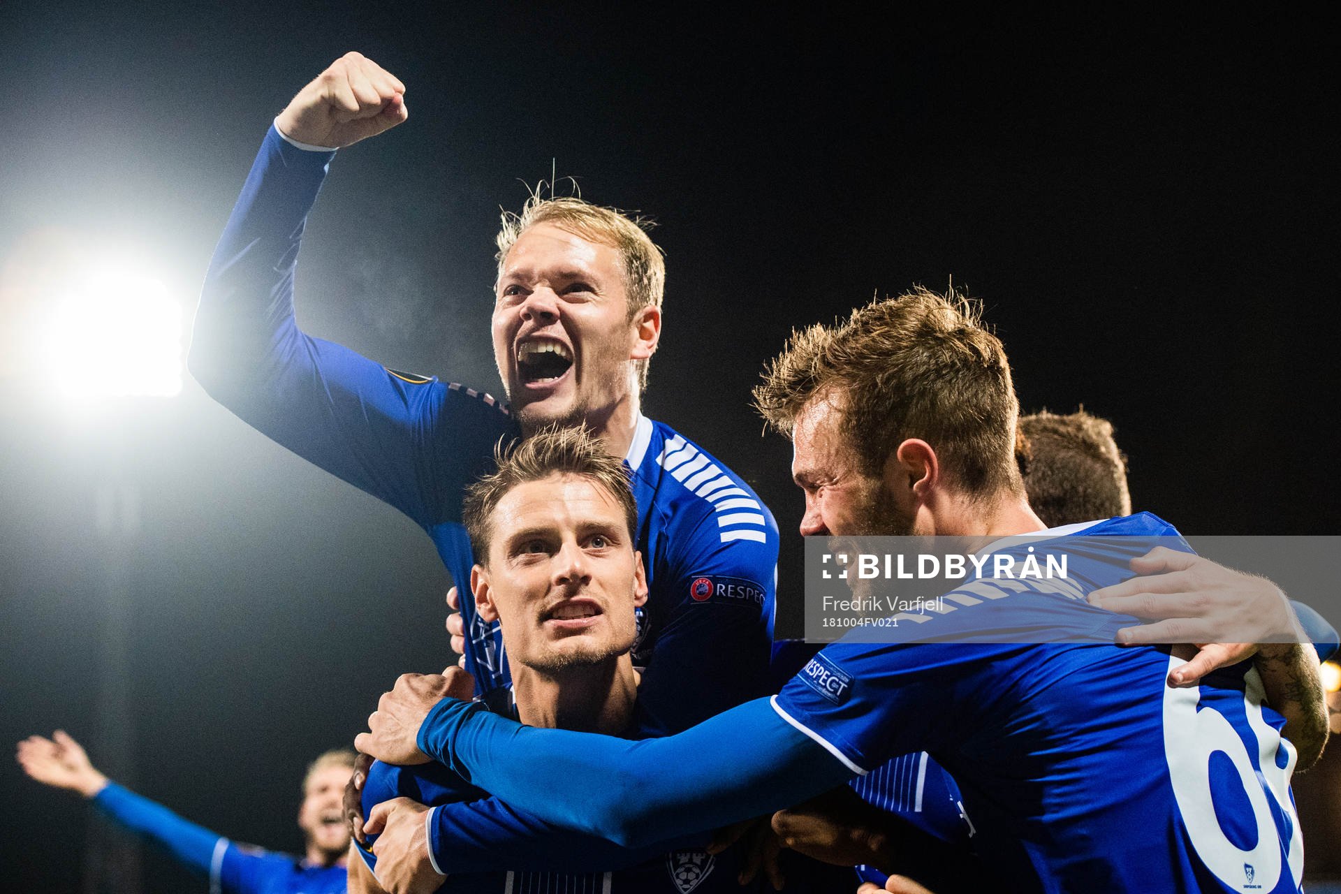 Kristoffer Zachariassen of Sarpsborg 08 celebrates after 2-1 during the Europa League match between Sarpsborg 08 and Genk on October 4, 2018 in Sarpsborg.