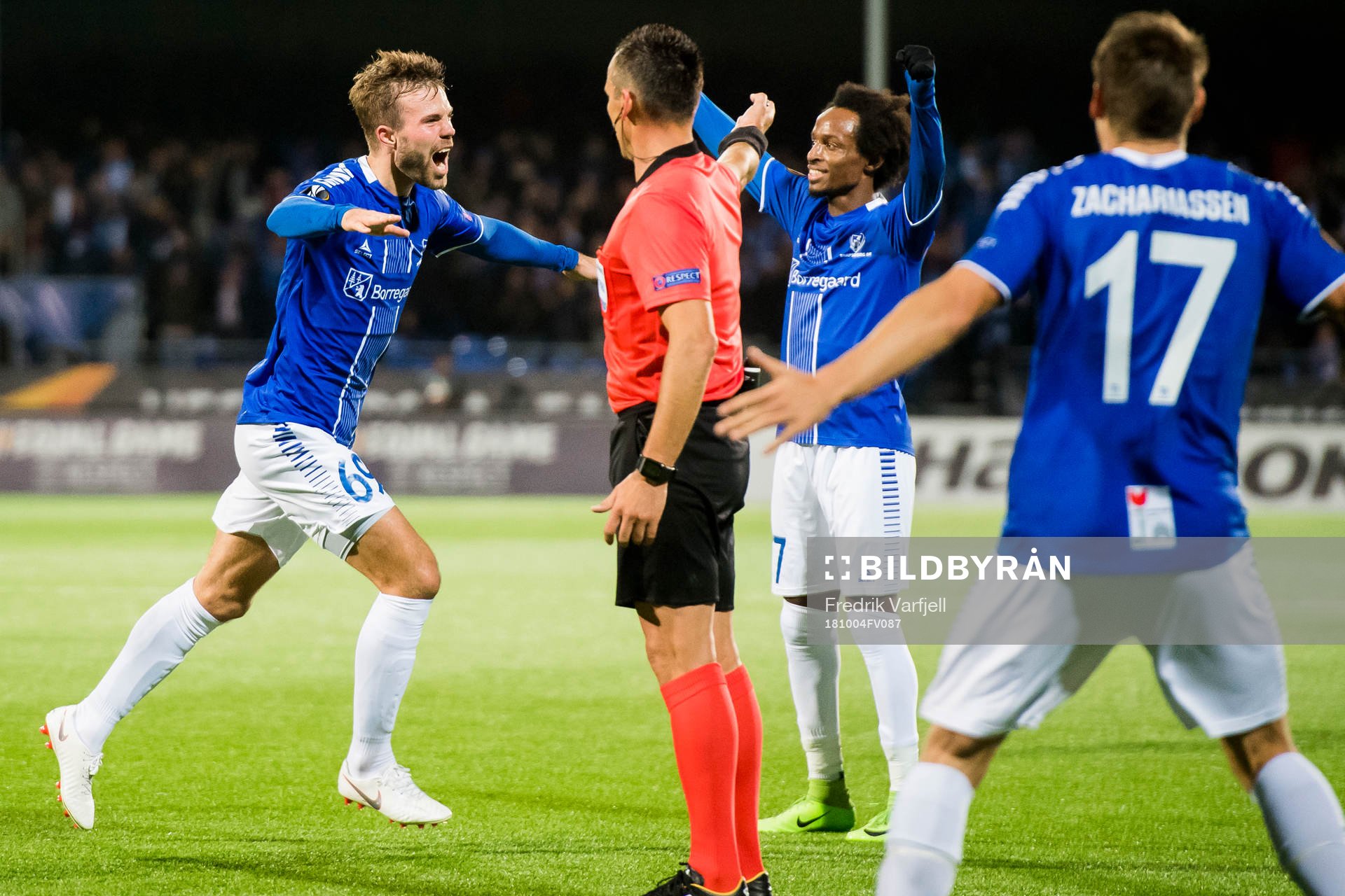 Patrick Mortensen of Sarpsborg 08 celebrates