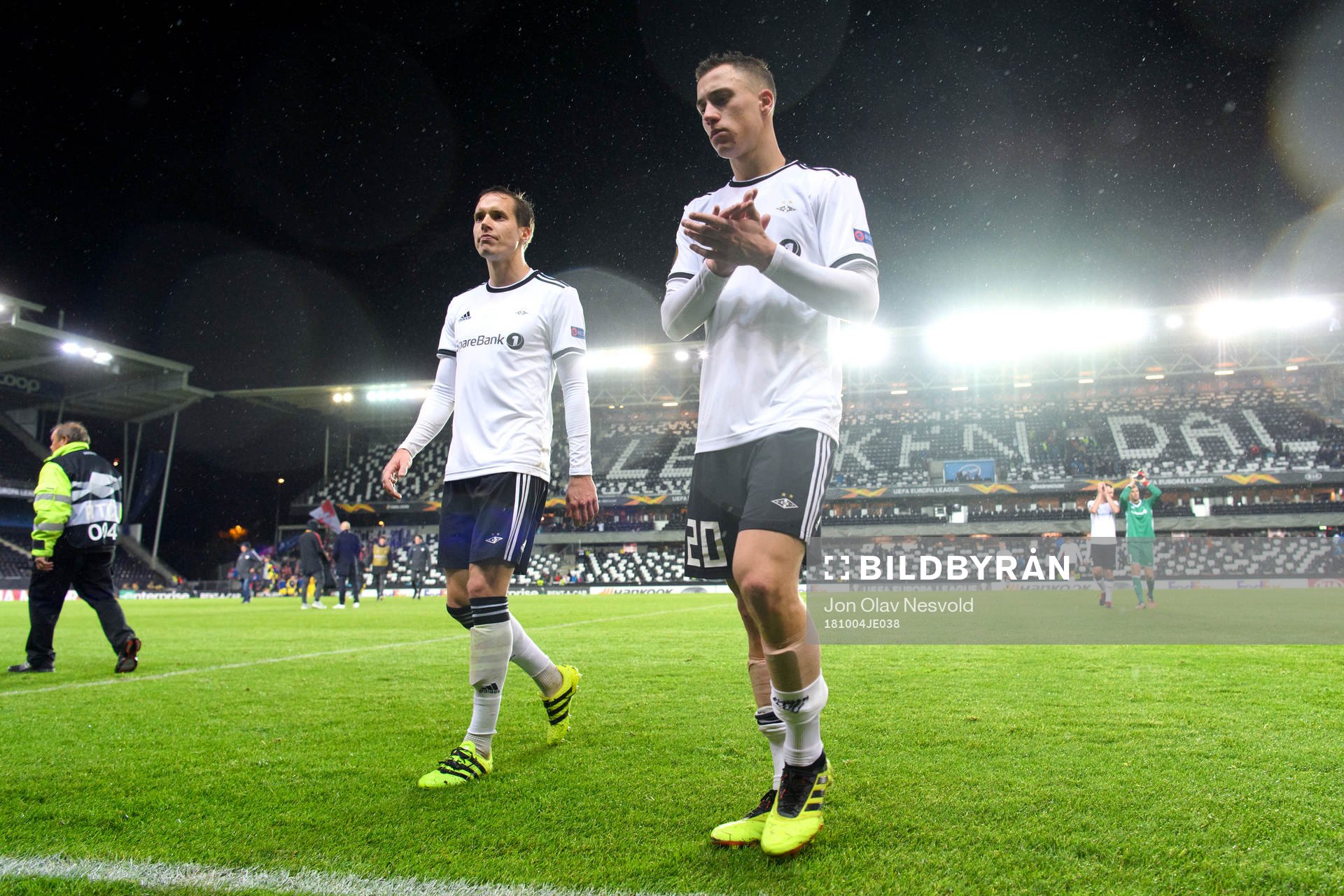 Anders Konradsen and Alex Gersbach of Rosenborg after the Europa League match between Rosenborg and RB Leipzig on October 4, 2018 in Trondheim.