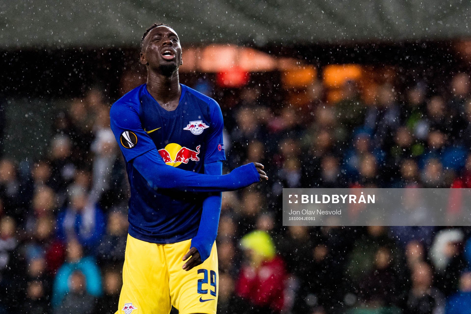 Jean-Kevin Augustin of RB Leipzig reacts