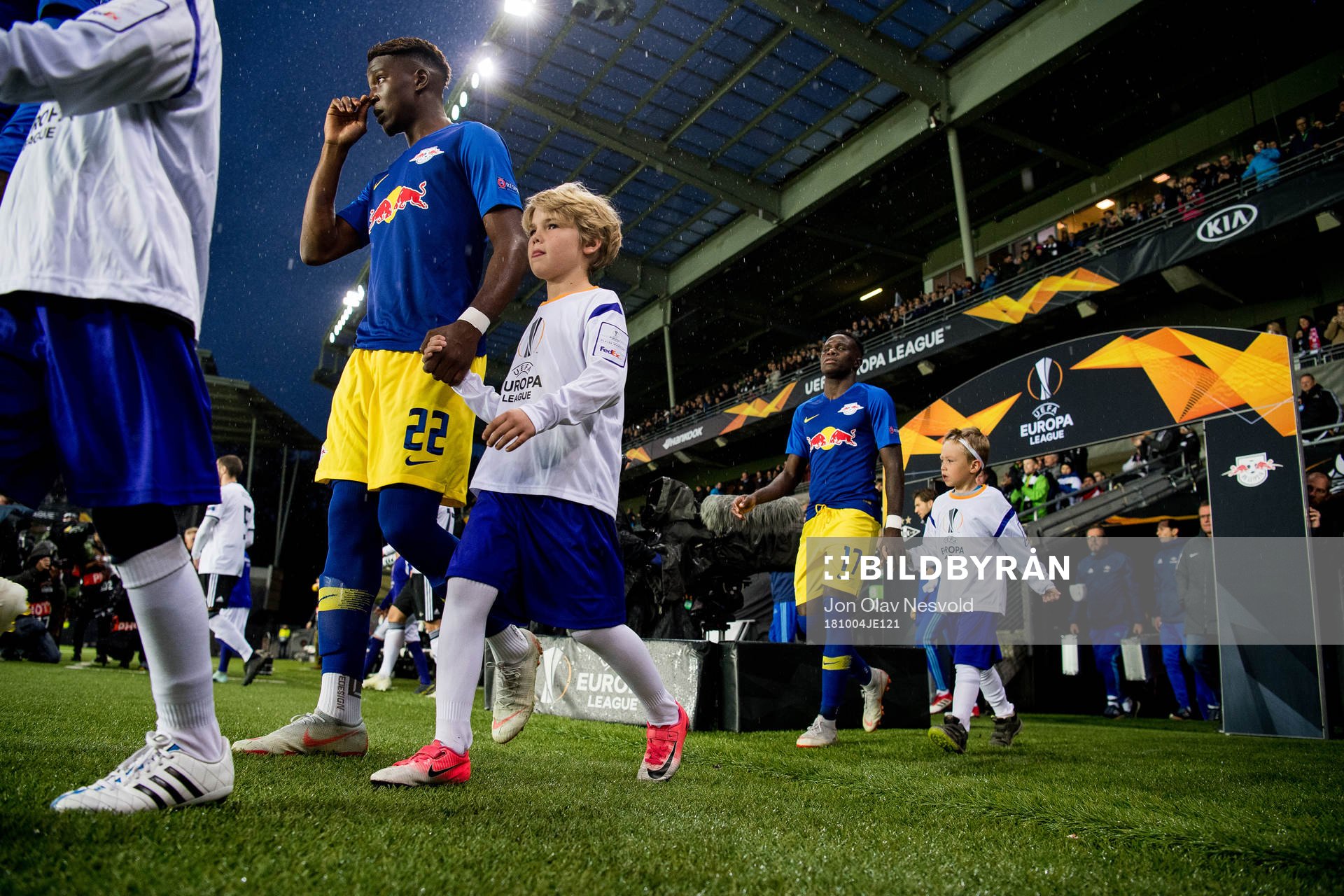 Nordi Mukiele and Bruma of RB Leipzig ahead of the Europa League match between Rosenborg and RB Leipzig on October 4, 2018 in Trondheim.