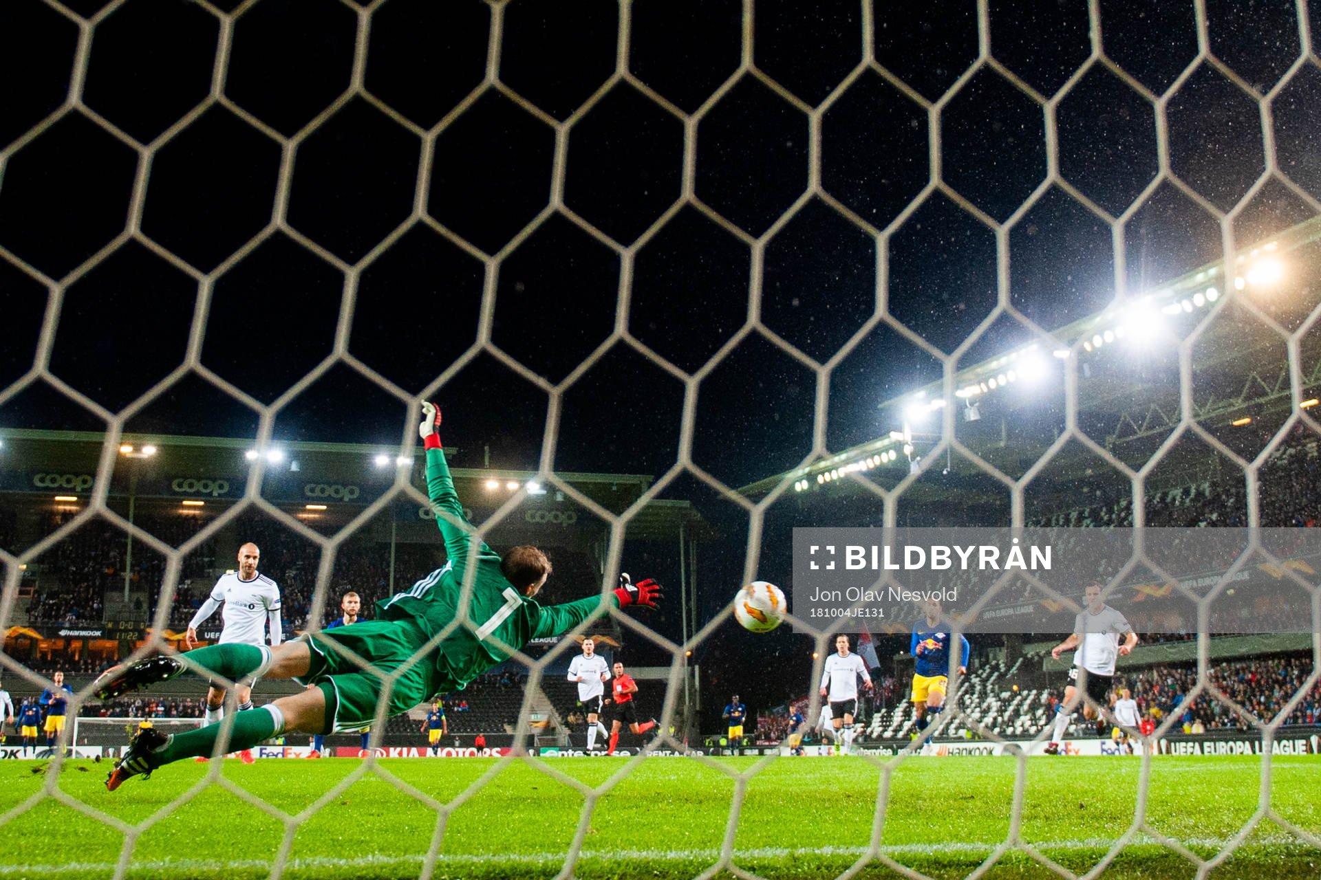 Goalkeeper André Hansen of Rosenborg lets in the 0-1 goal