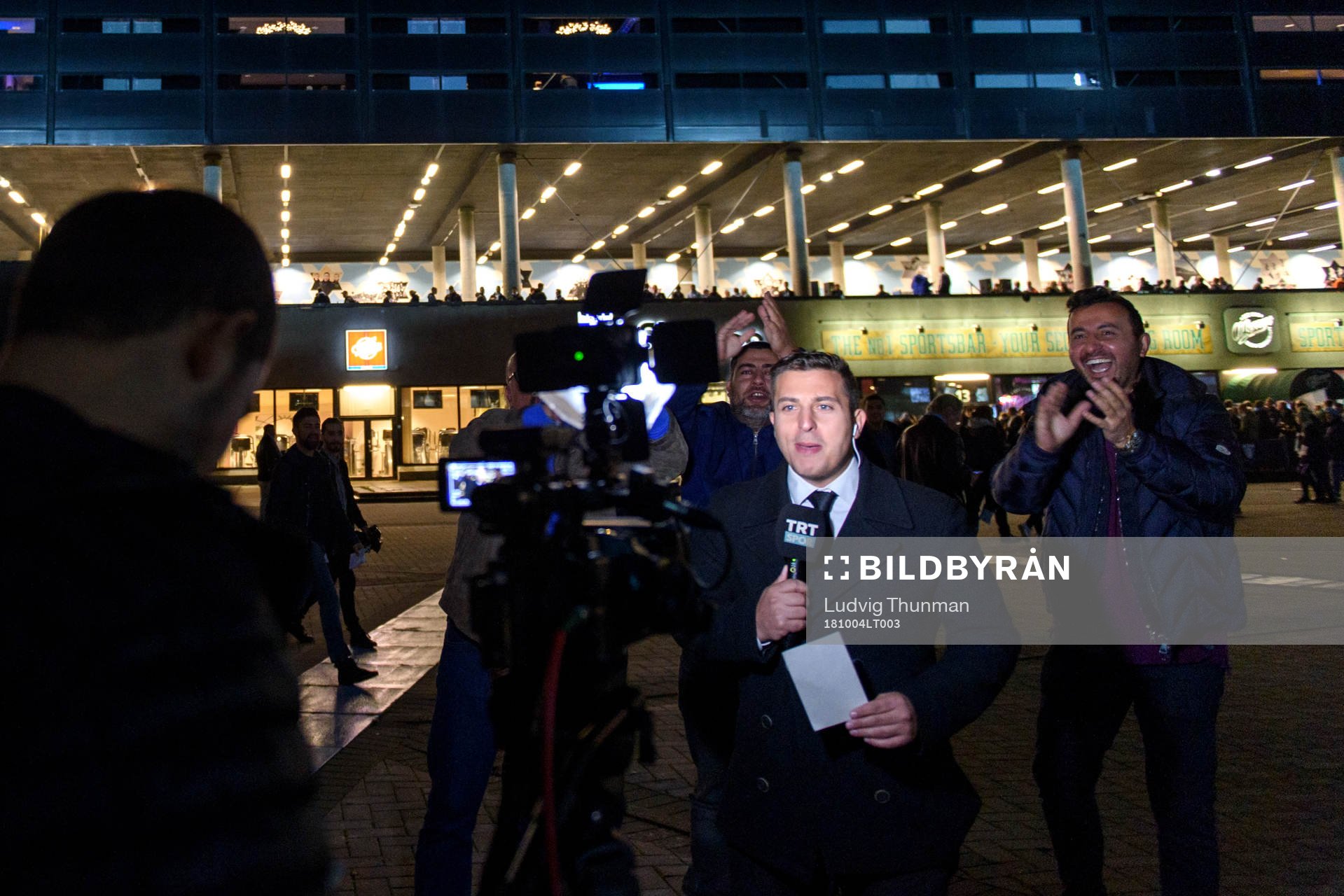 A Turkish TV-team outside the stadium ahead the Europa