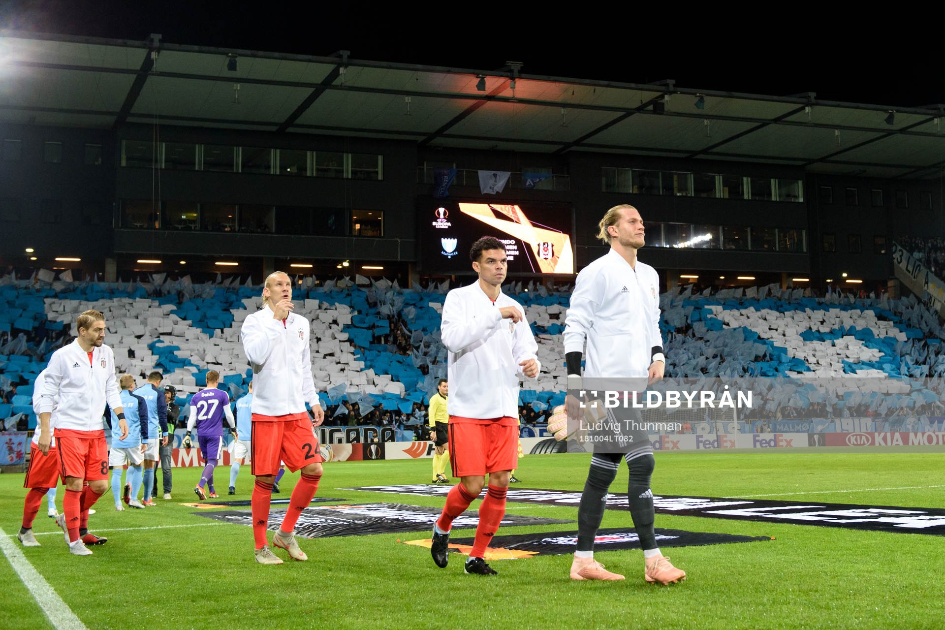 Domagoj Vida, Pepe and goalkeeper Loris Karius of Besiktas before the Europa League group stage match between Malmö FF and Besiktas on October 4, 2018 in Malmö.