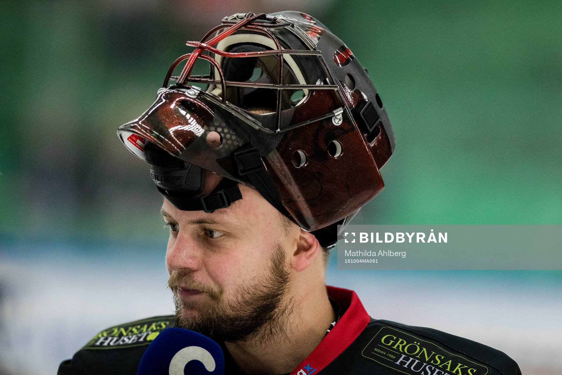 Malmö Redhawks målvakt Oscar Alsenfelt med hjälm
