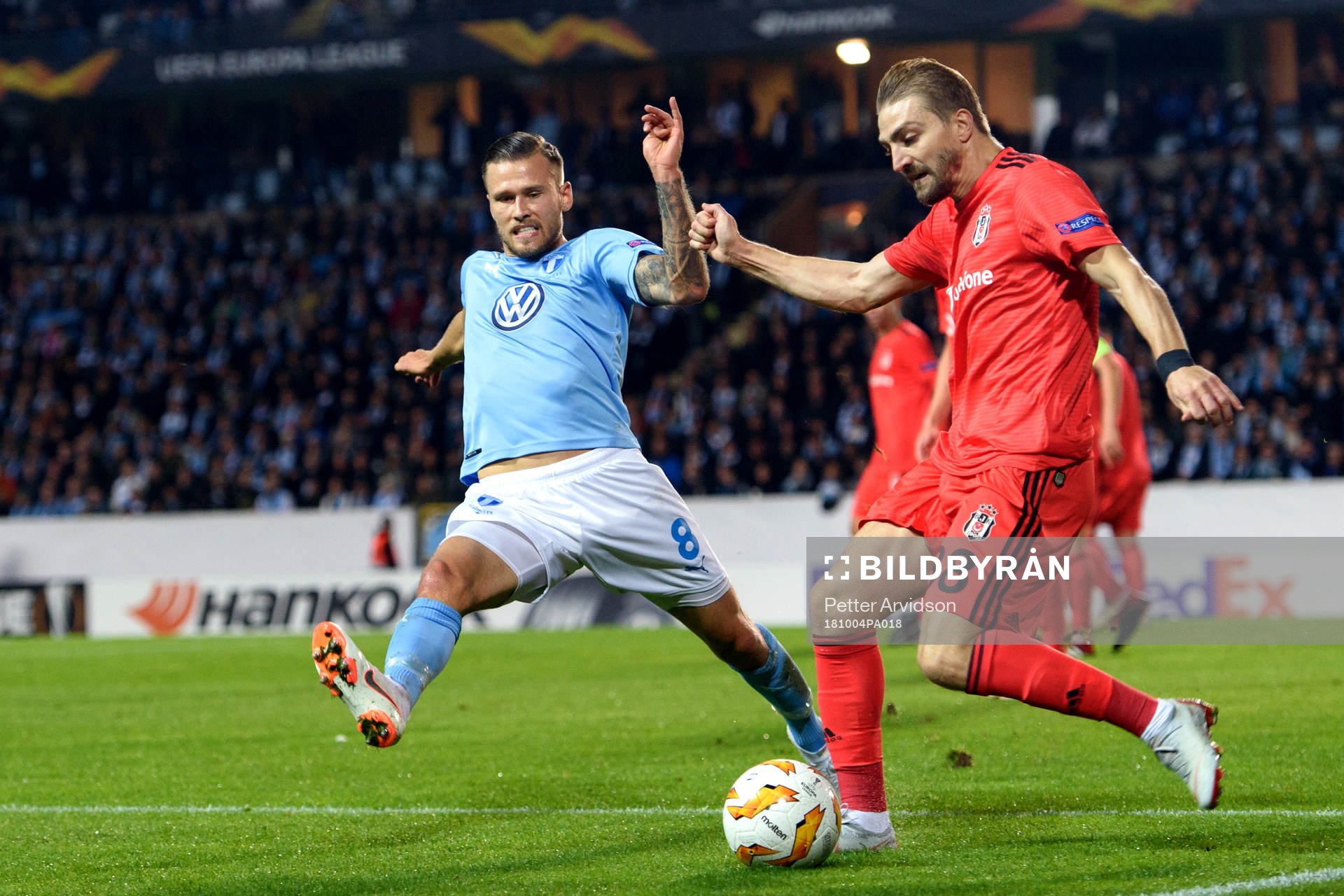 Arnór Ingvi Traustason of Malmö FF and Caner Erkin of