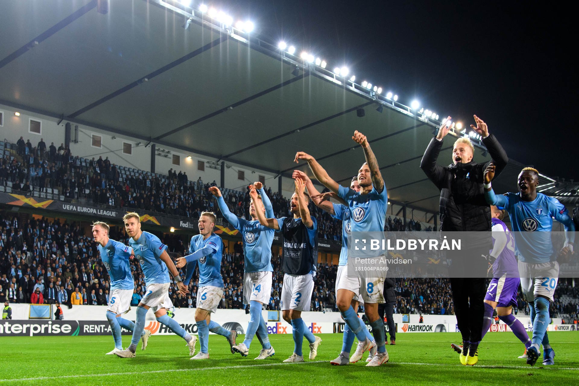 The payers of Malmö FF celebrates after the Europa League group stage match between Malmö FF and Besiktas on October 4, 2018 in Malmö.