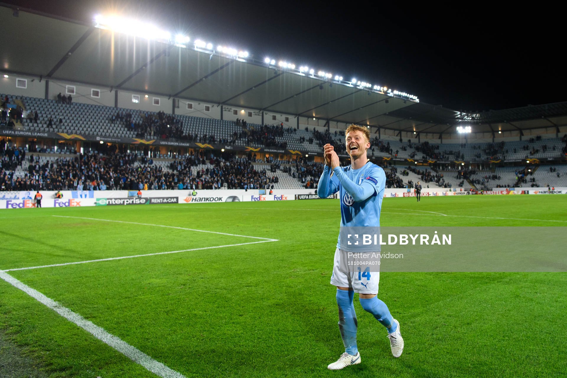 Anders Christiansen of Malmö FF celebrates after the Europa League group stage match between Malmö FF and Besiktas on October 4, 2018 in Malmö.