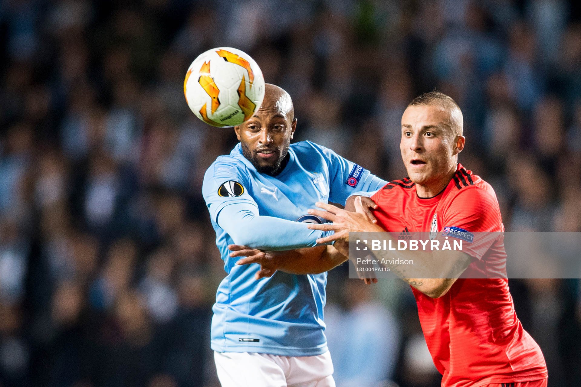 Fouad Bachirou of Malmö FF and Gökan Före of Besiktas during the Europa League group stage match between Malmö FF and Besiktas on October 4, 2018 in Malmö.
