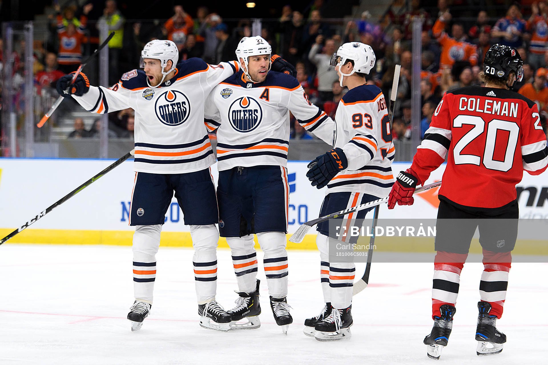 Milan Lucic of the Edmonton Oilers celebrates with his team
