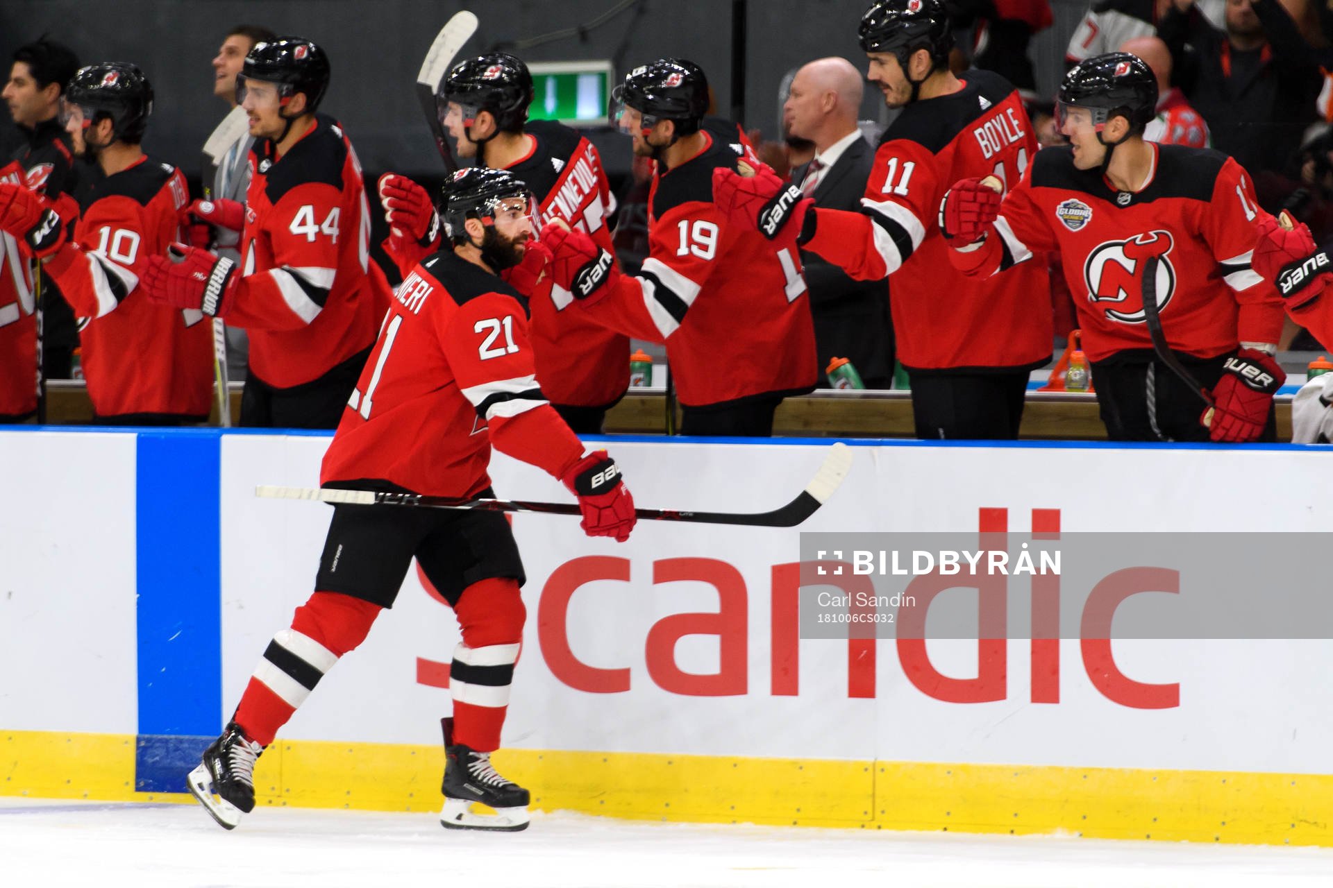 Kyle Palmieri of the New Jersey Devils celebrates