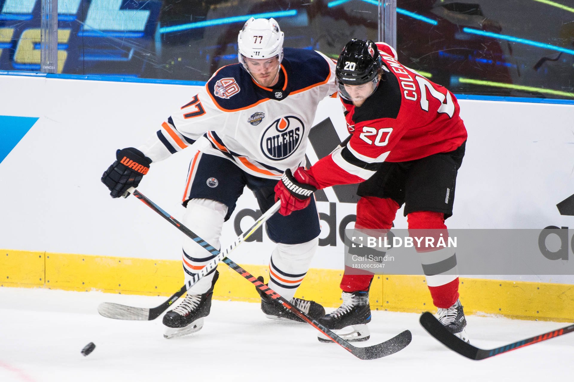 Oscar Klefbom of the Edmonton Oilers and Blake Coleman of