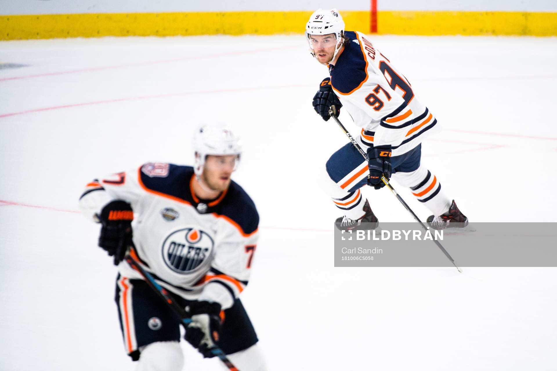 Oscar Klefbom and Connor McDavid of the Edmonton Oilers