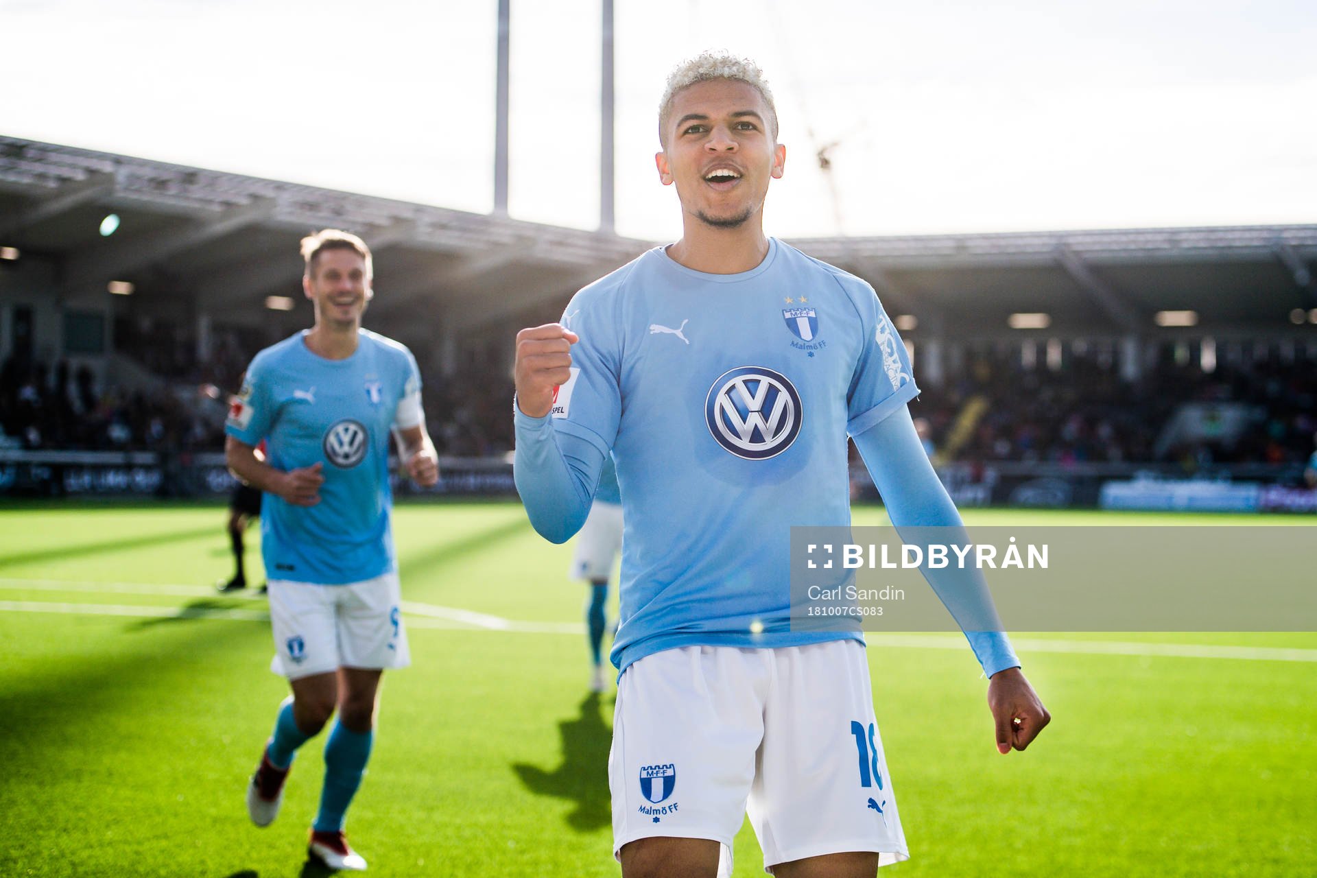 Malmö FFs Romain Gall jublar efter 0-1 under fotbollsmatchen i Allsvenskan mellan Häcken och Malmö FF den 7 oktober 2018 i Göteborg.