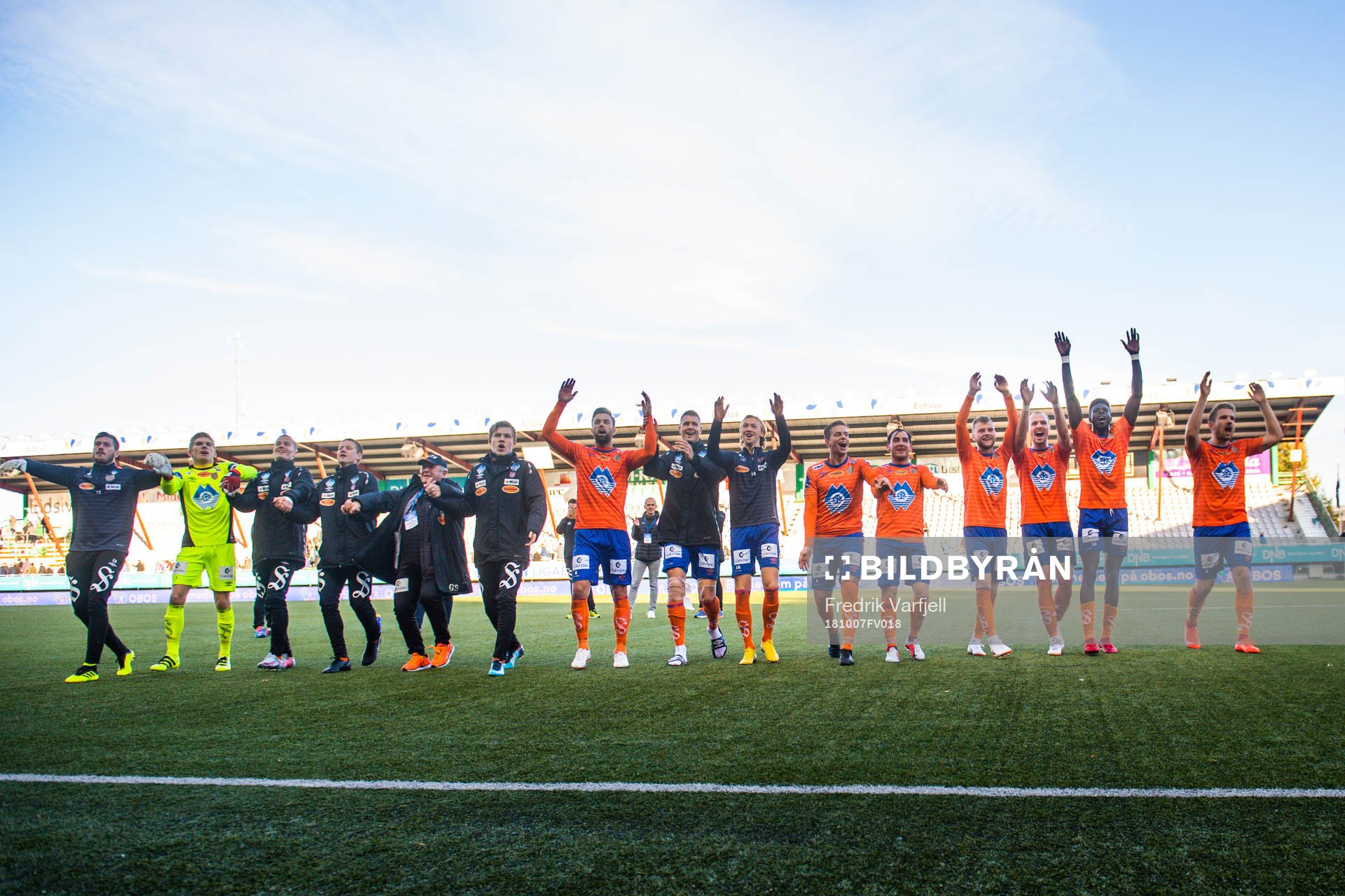 Players of Aalesund celebrates after the OBOS-ligaen match between HamKam and Aalesund on October 7, 2018 in Hamar. 