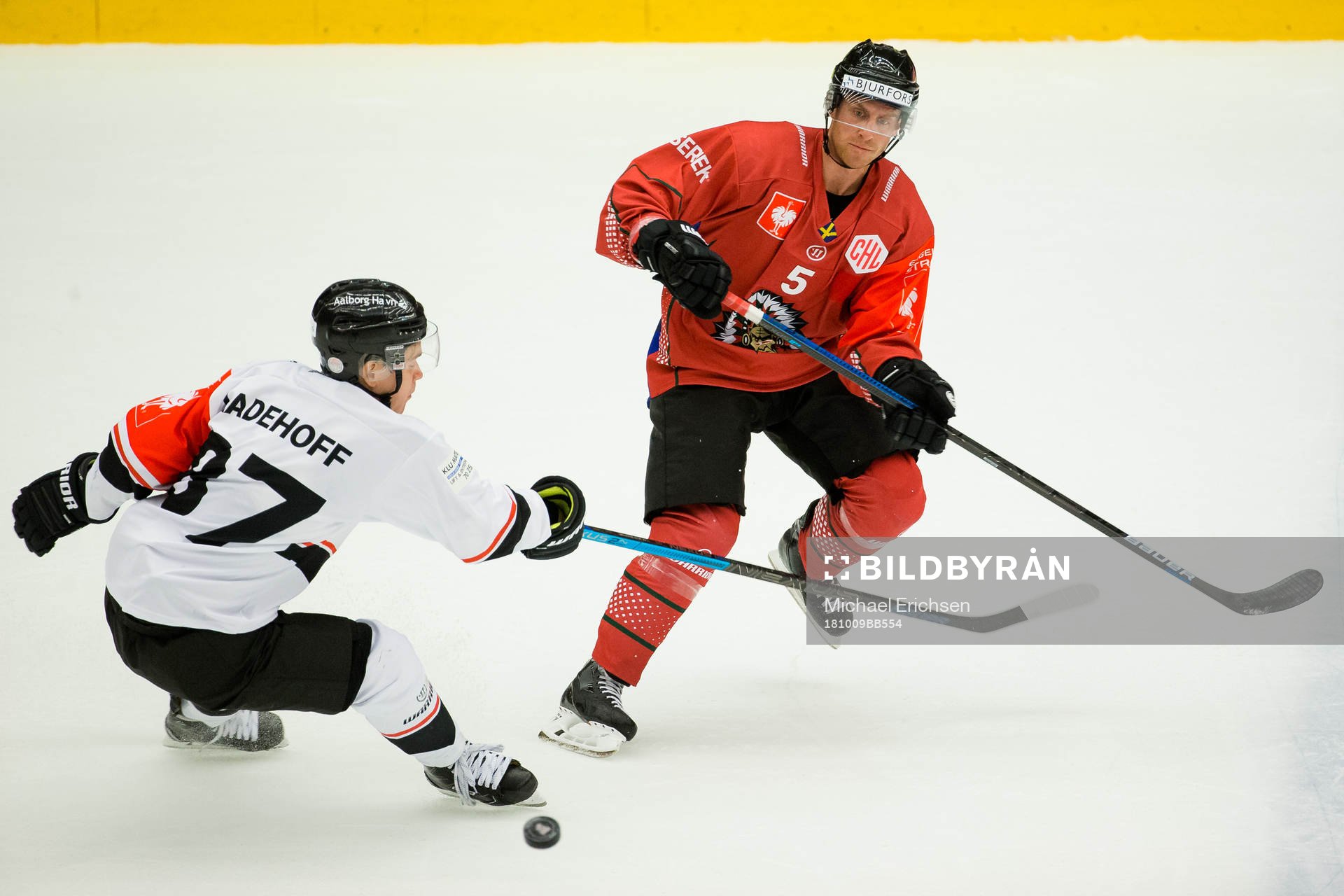 Tobias Ladehoff of Aalborg and Chay Genoway of Frölunda