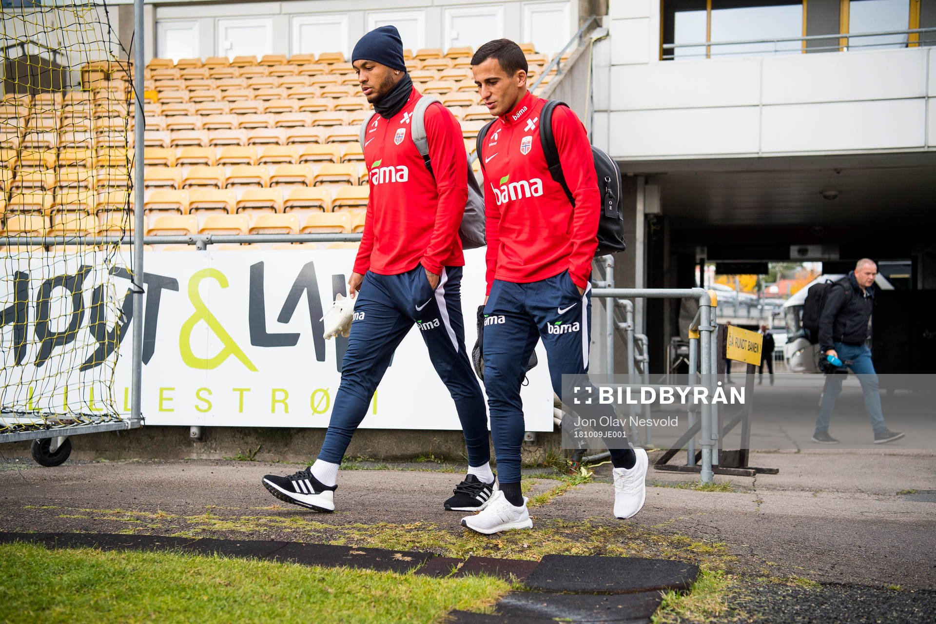 Joshua King and Omar Elabdellaoui of Norway arrive