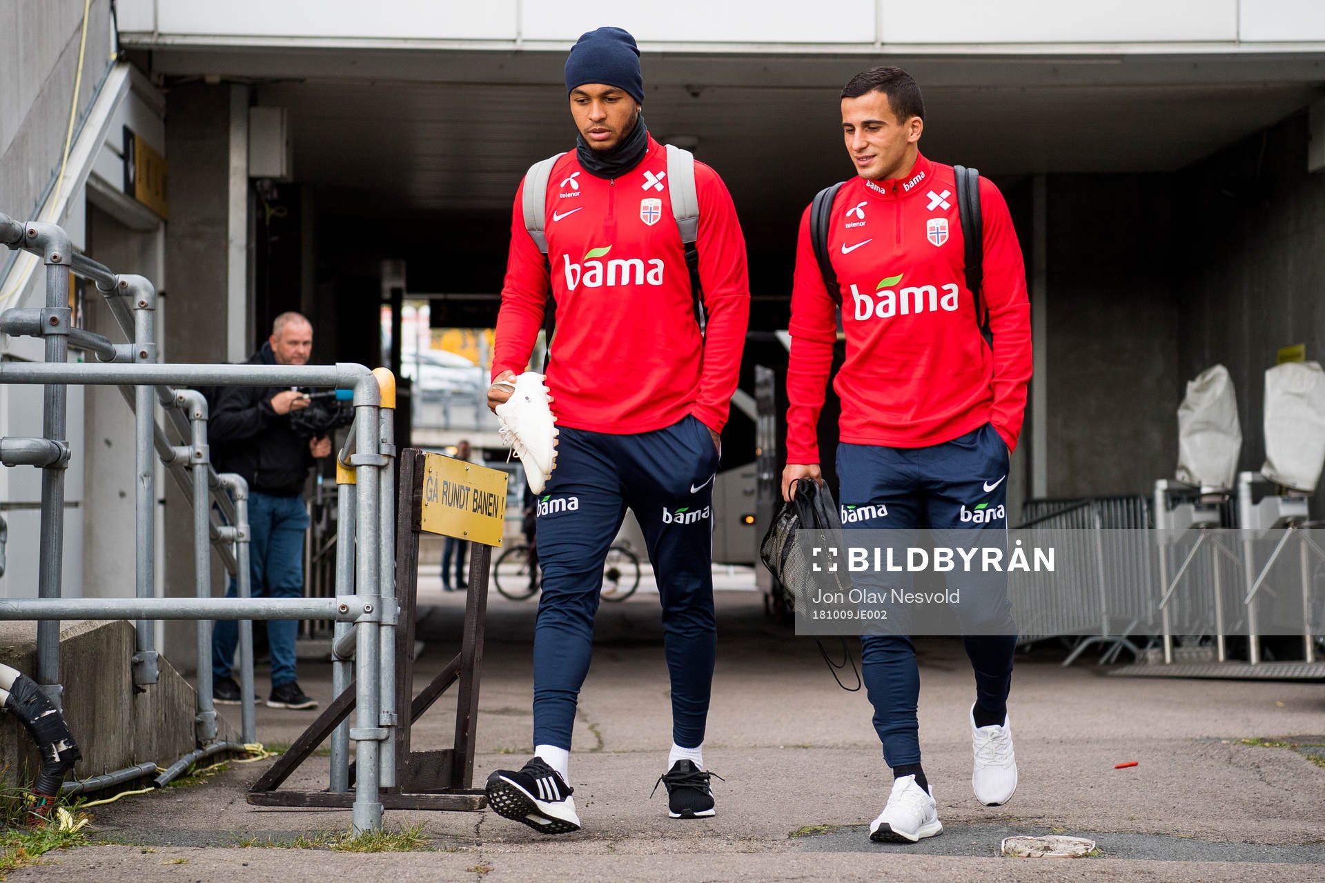 Joshua King and Omar Elabdellaoui of Norway arrive
