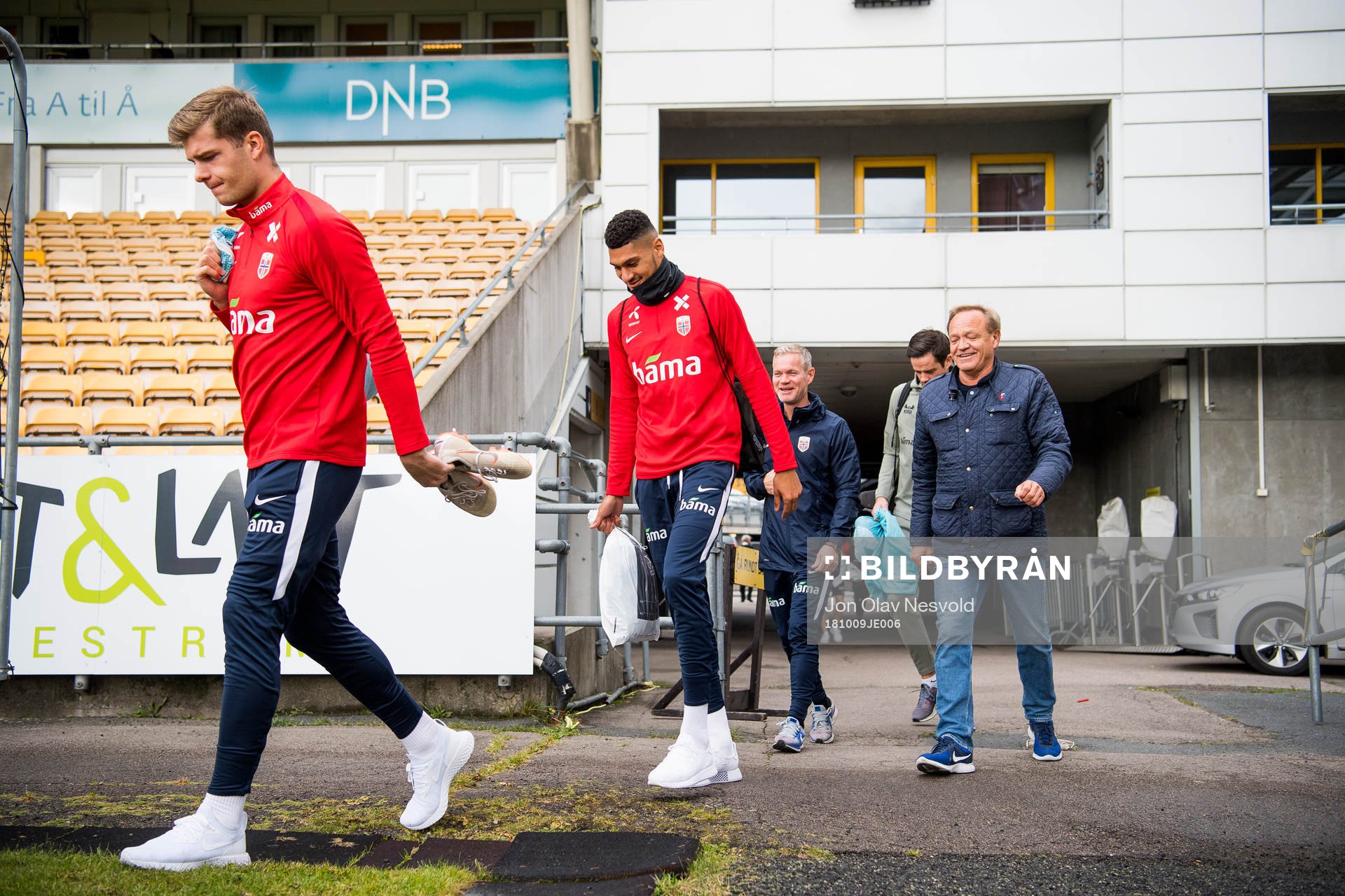 Alexander Sørloth and Bjørn Maars Johnsen of Norway arrive
