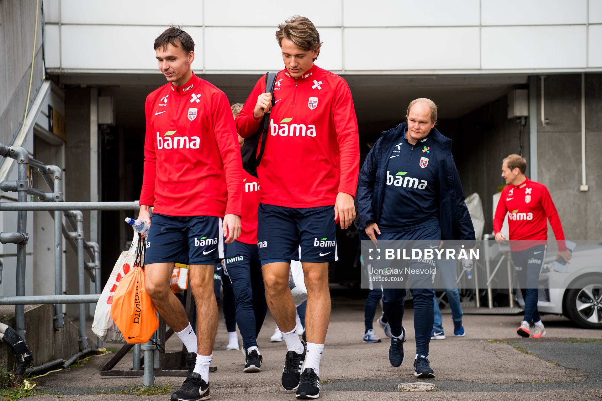 Ole Kristian Selnæs and Sander Berge of Norway arrive