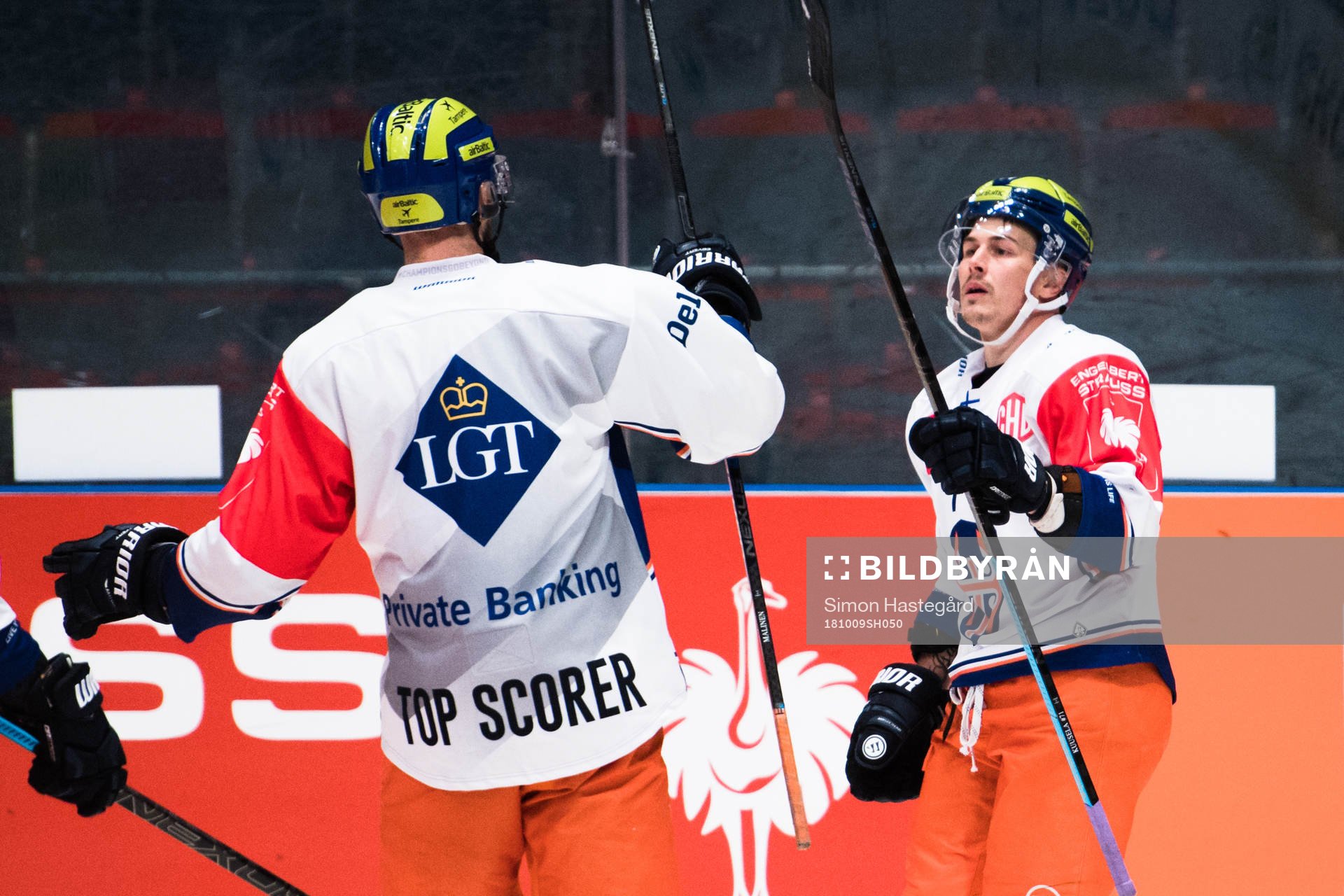 Jarkko Malinen and Kristian Kuusela of Tappara celebrates
